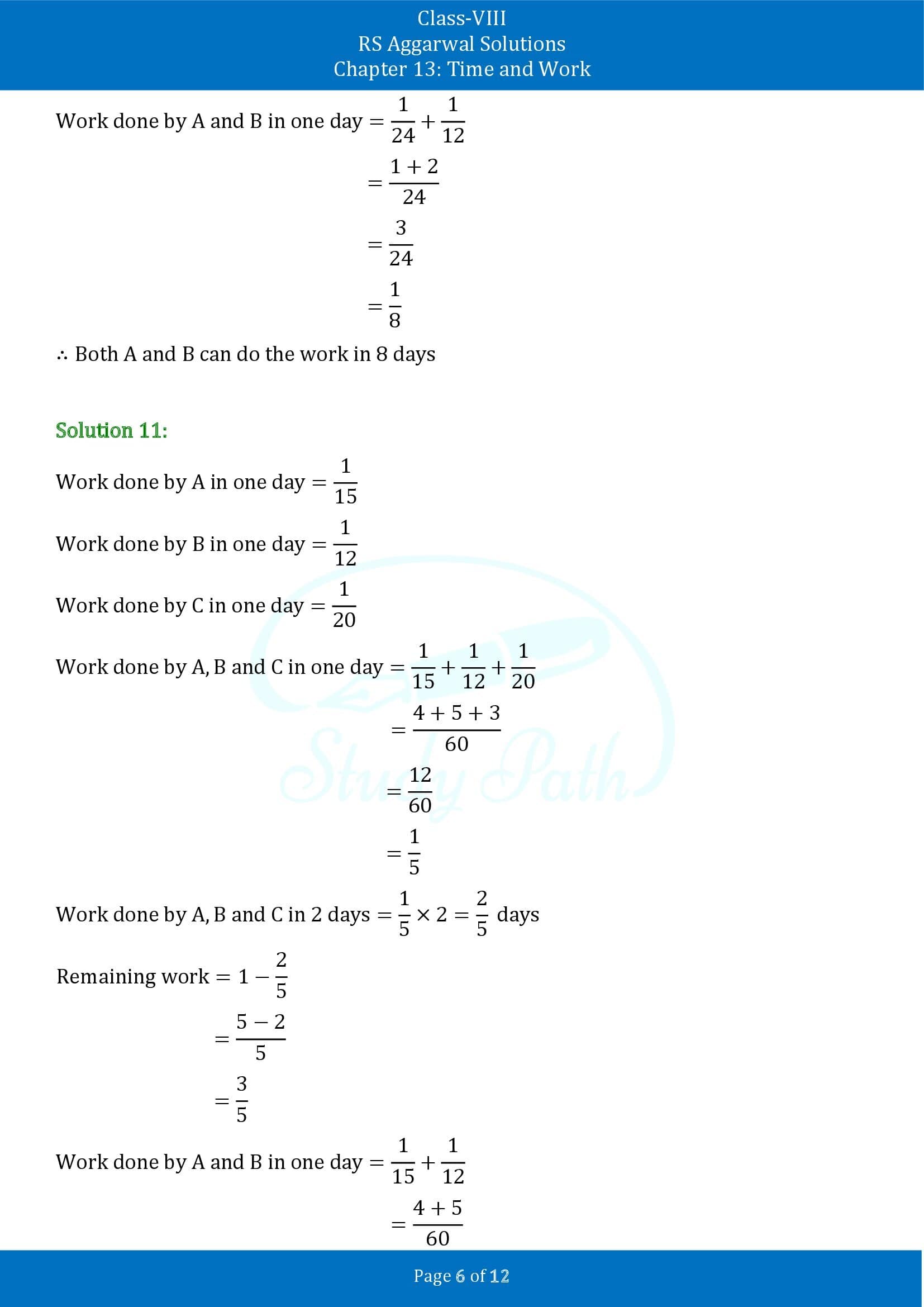 RS Aggarwal Solutions Class 8 Chapter 13 Time and Work Exercise 13A 00006