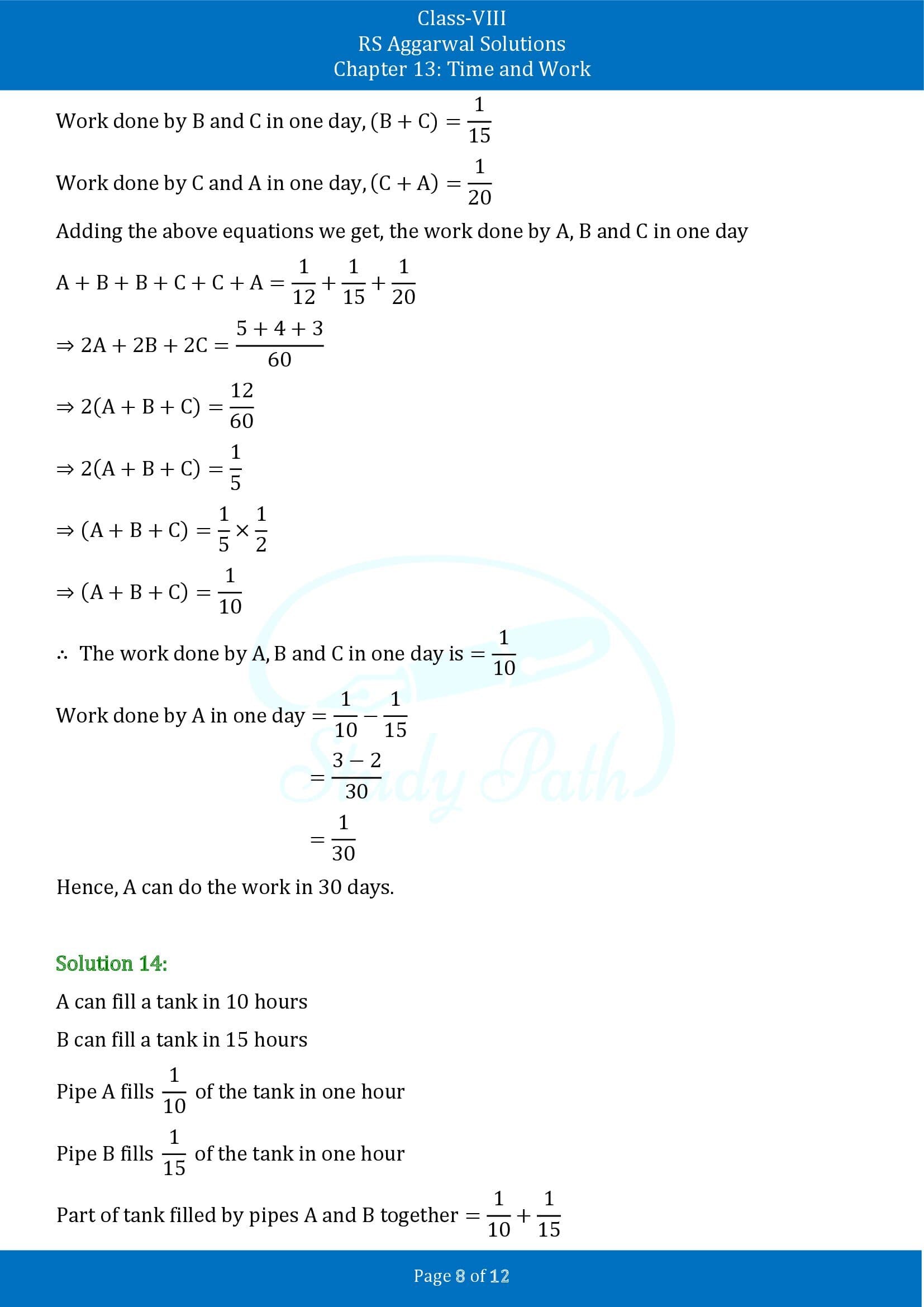 RS Aggarwal Solutions Class 8 Chapter 13 Time and Work Exercise 13A 00008