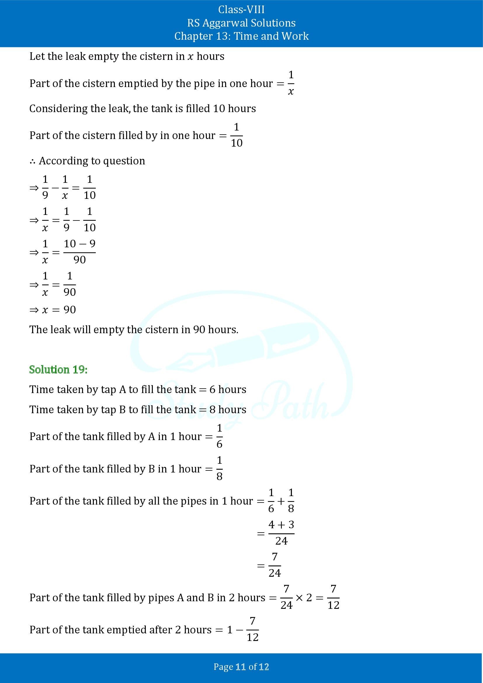 RS Aggarwal Solutions Class 8 Chapter 13 Time and Work Exercise 13A 00011