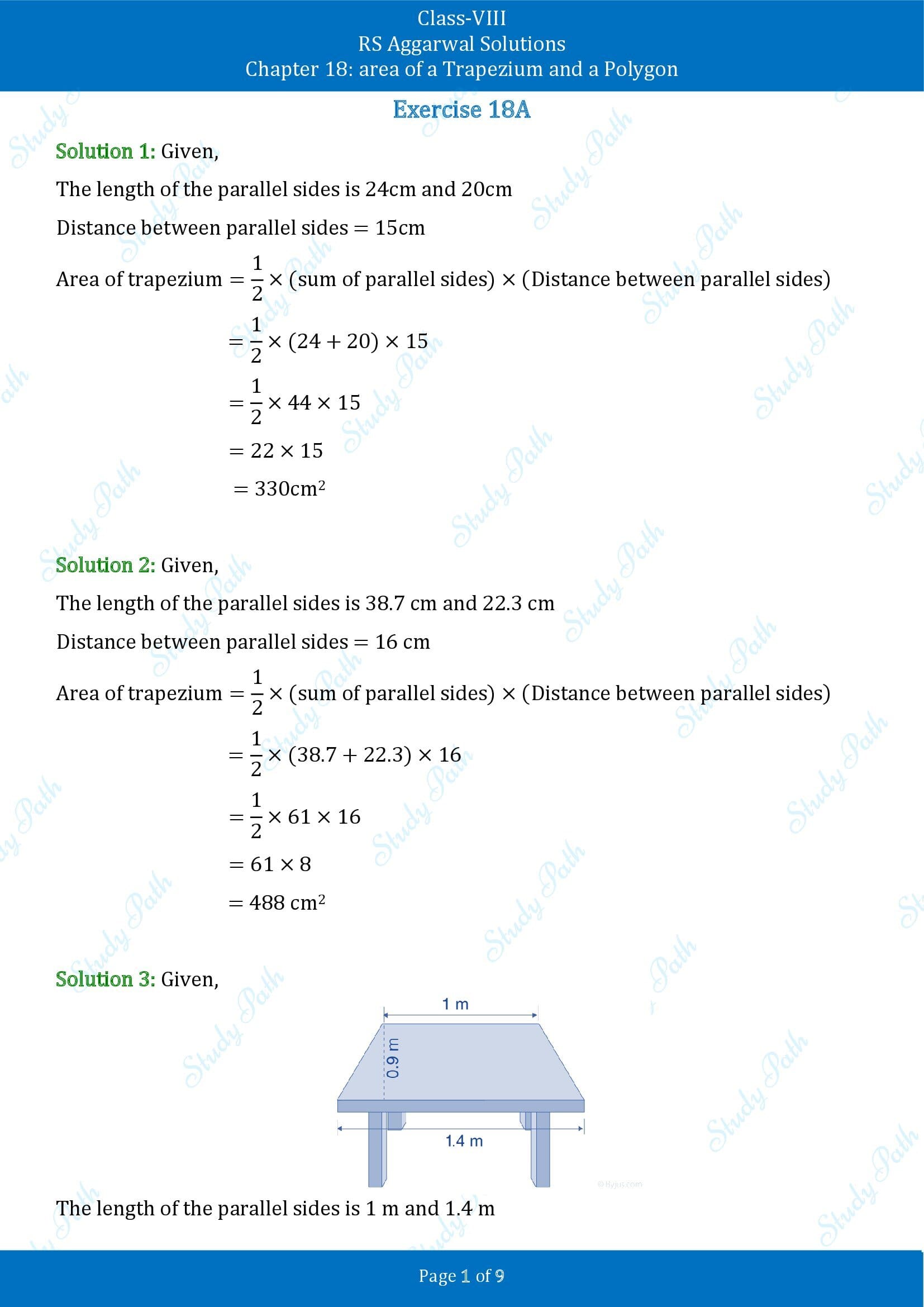 RS Aggarwal Solutions Class 8 Chapter 18 Area of a Trapezium and a Polygon Exercise 18A 00001