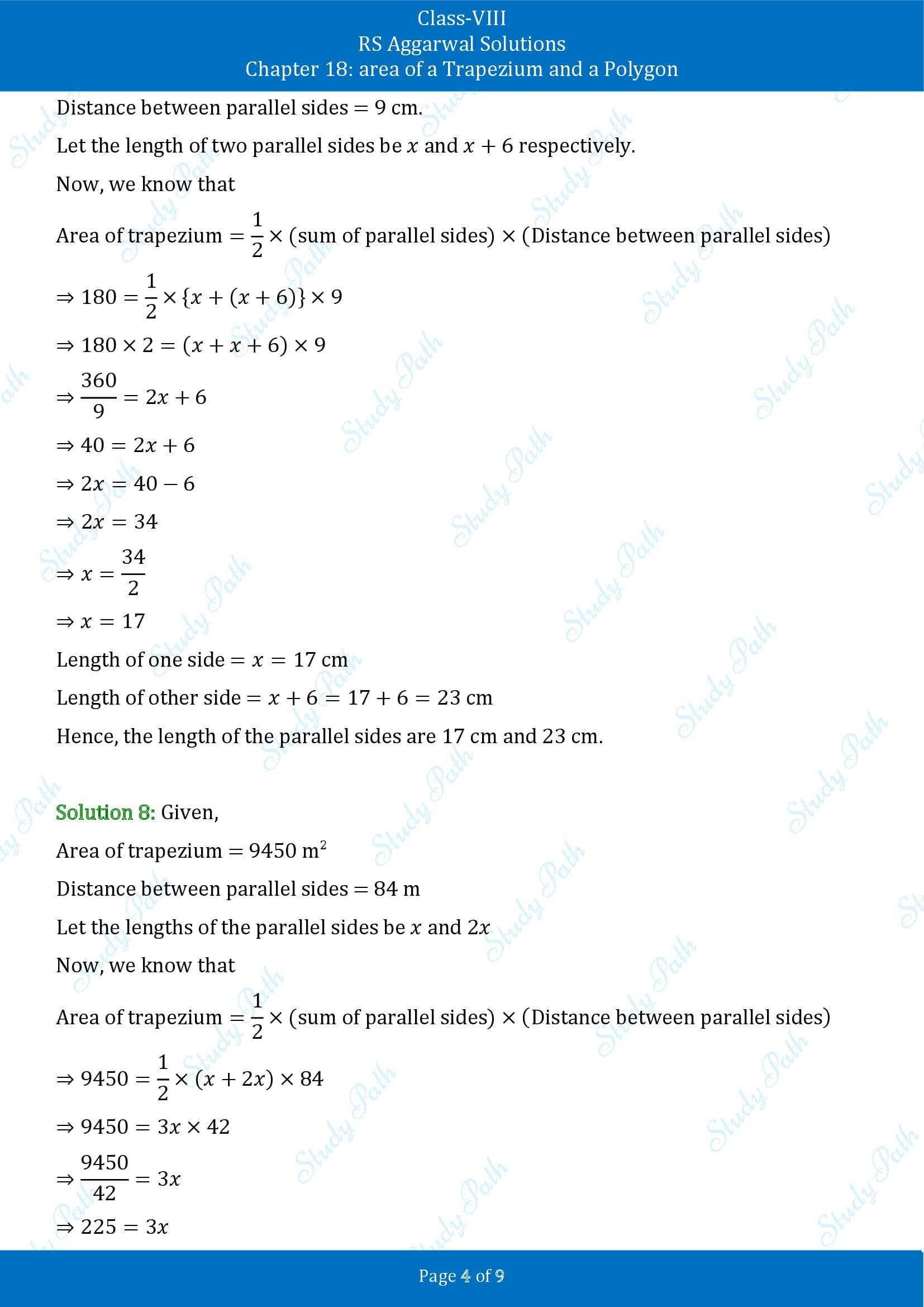 RS Aggarwal Solutions Class 8 Chapter 18 Area of a Trapezium and a Polygon Exercise 18A 00004