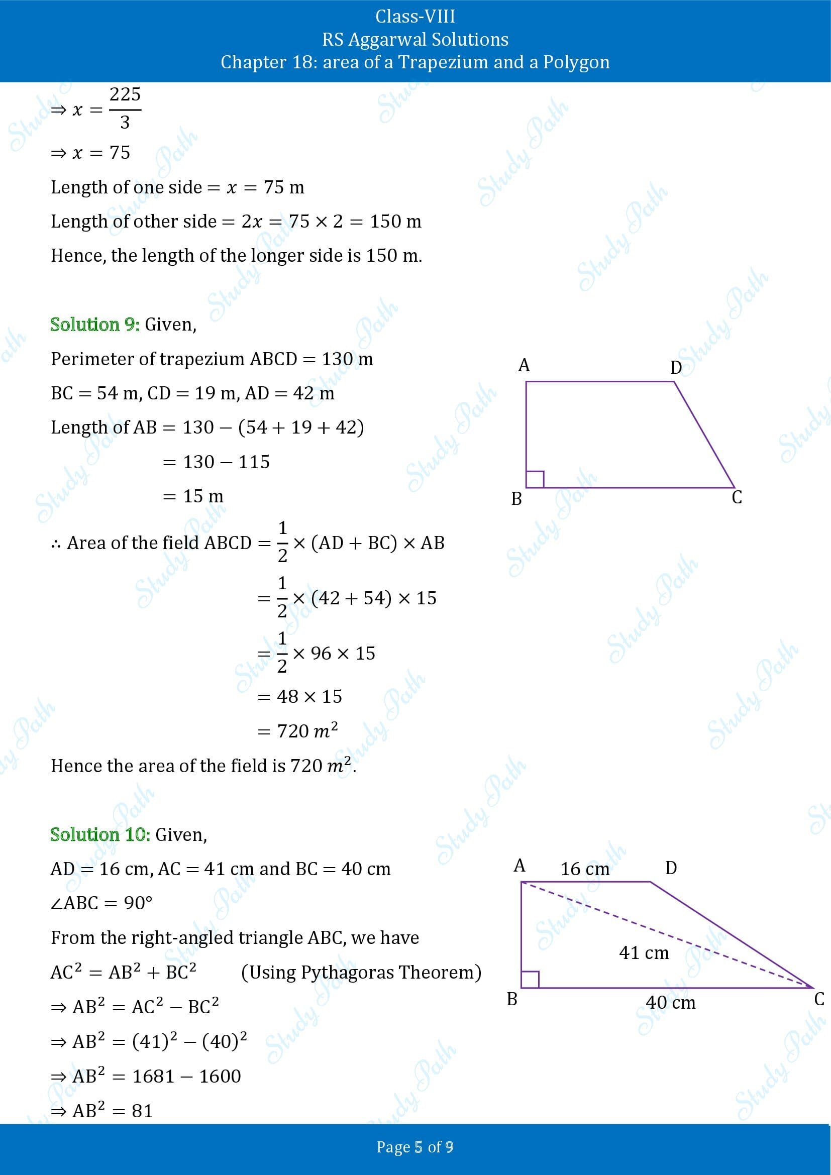 RS Aggarwal Solutions Class 8 Chapter 18 Area of a Trapezium and a Polygon Exercise 18A 00005