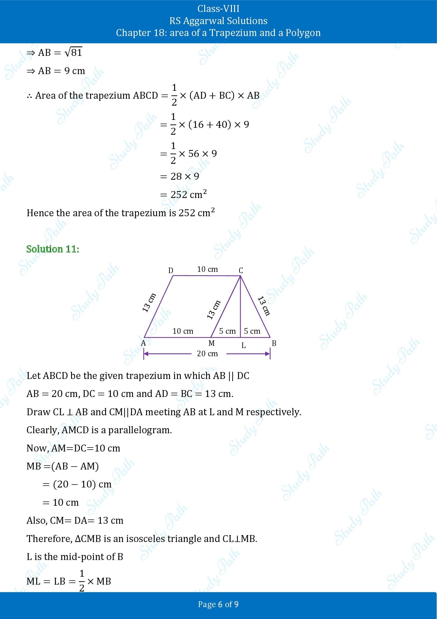 RS Aggarwal Solutions Class 8 Chapter 18 Area of a Trapezium and a Polygon Exercise 18A 00006