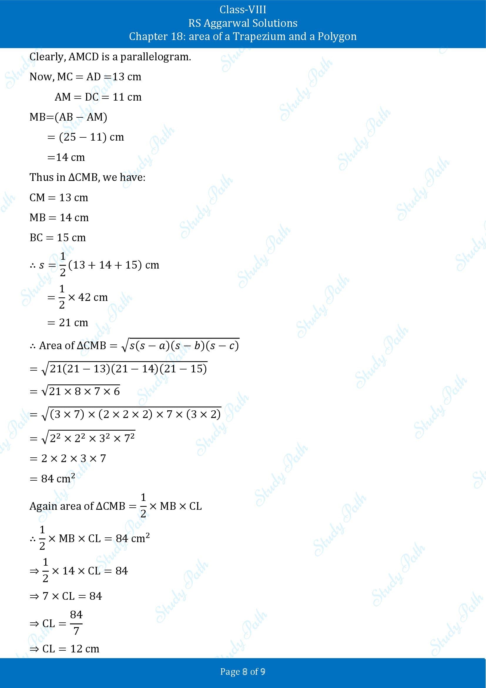 RS Aggarwal Solutions Class 8 Chapter 18 Area of a Trapezium and a Polygon Exercise 18A 00008