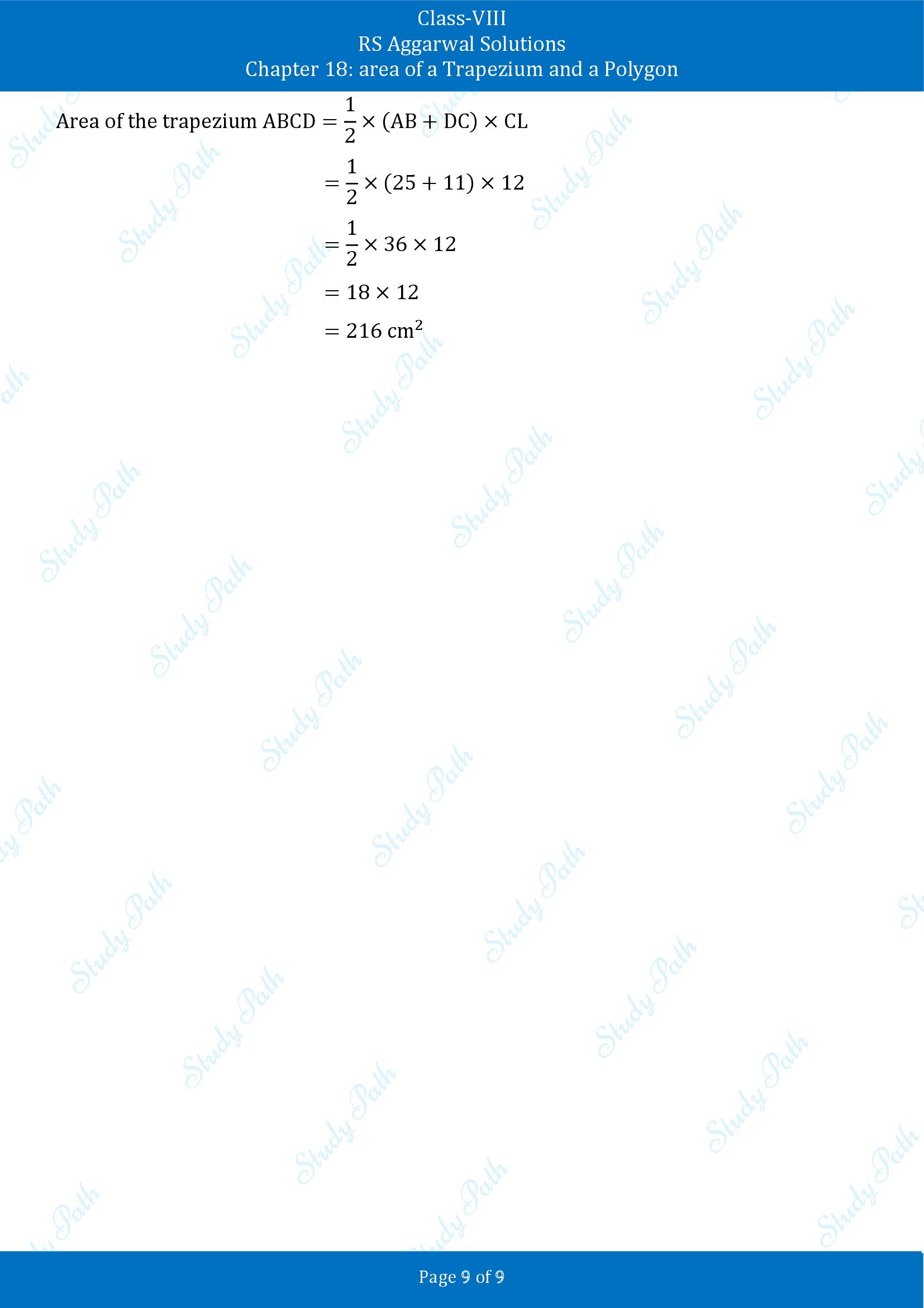 RS Aggarwal Solutions Class 8 Chapter 18 Area of a Trapezium and a Polygon Exercise 18A 00009