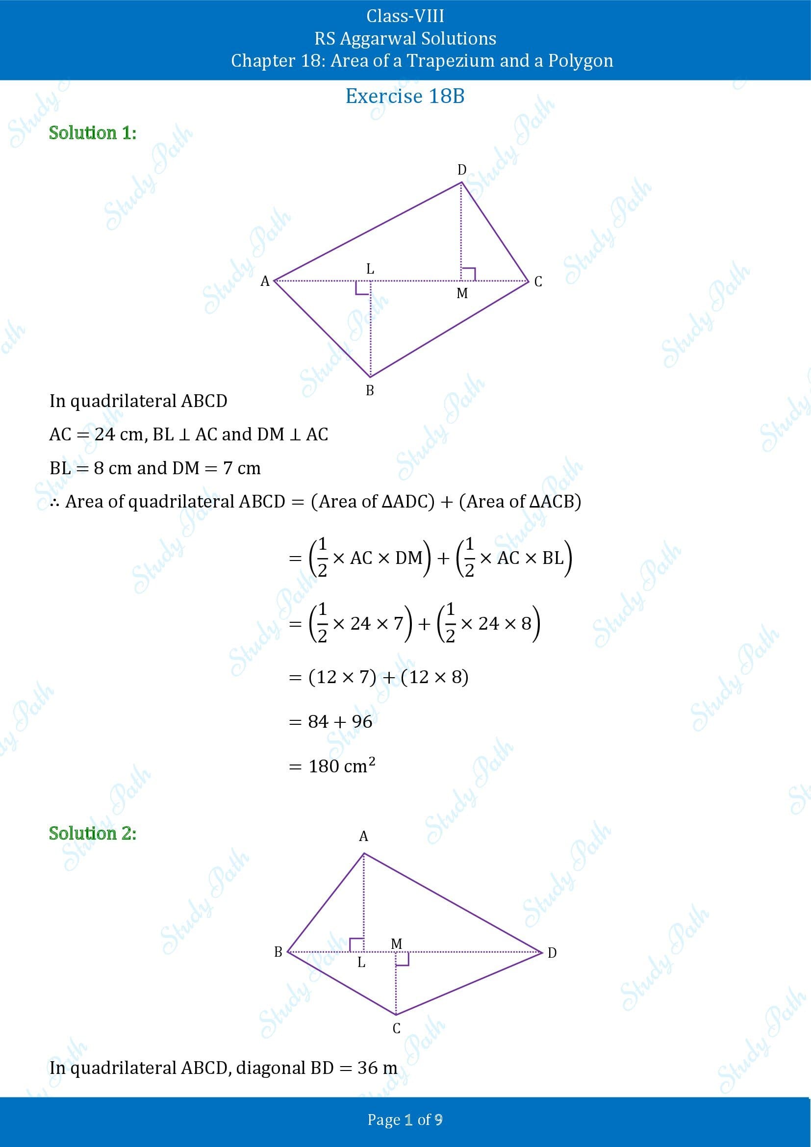 RS Aggarwal Solutions Class 8 Chapter 18 Area of a Trapezium and a Polygon Exercise 18B 00001