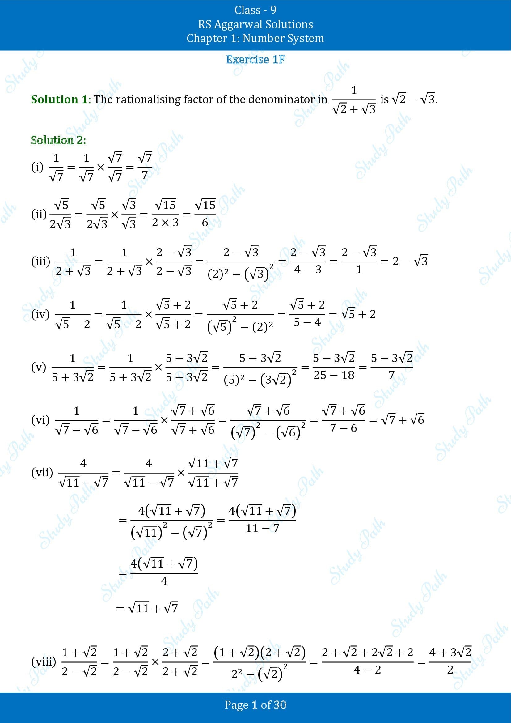 RS Aggarwal Solutions Class 9 Chapter 1 Number System Exercise 1F 00001