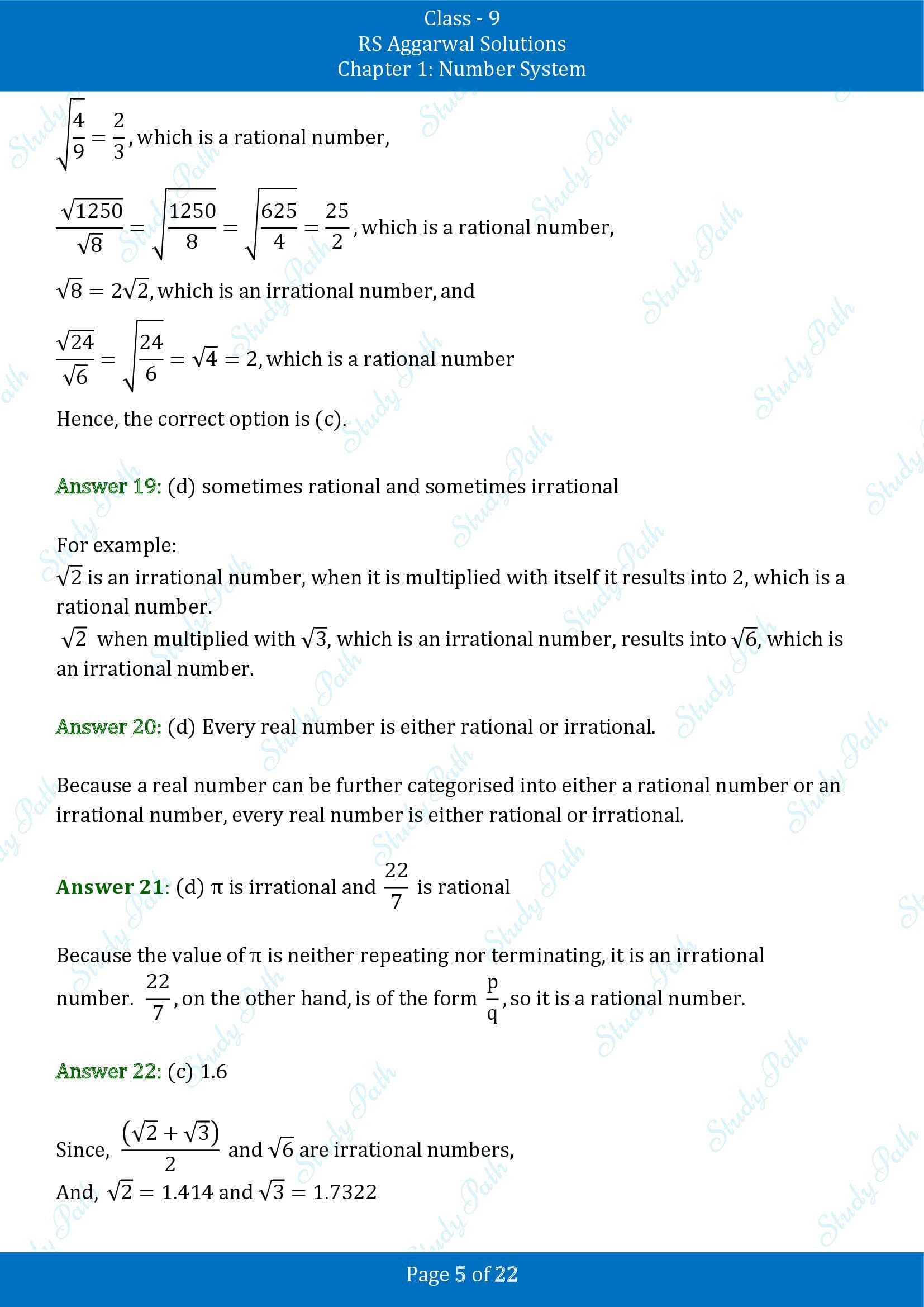 RS Aggarwal Solutions Class 9 Chapter 1 Number System Multiple Choice Questions MCQs 00005