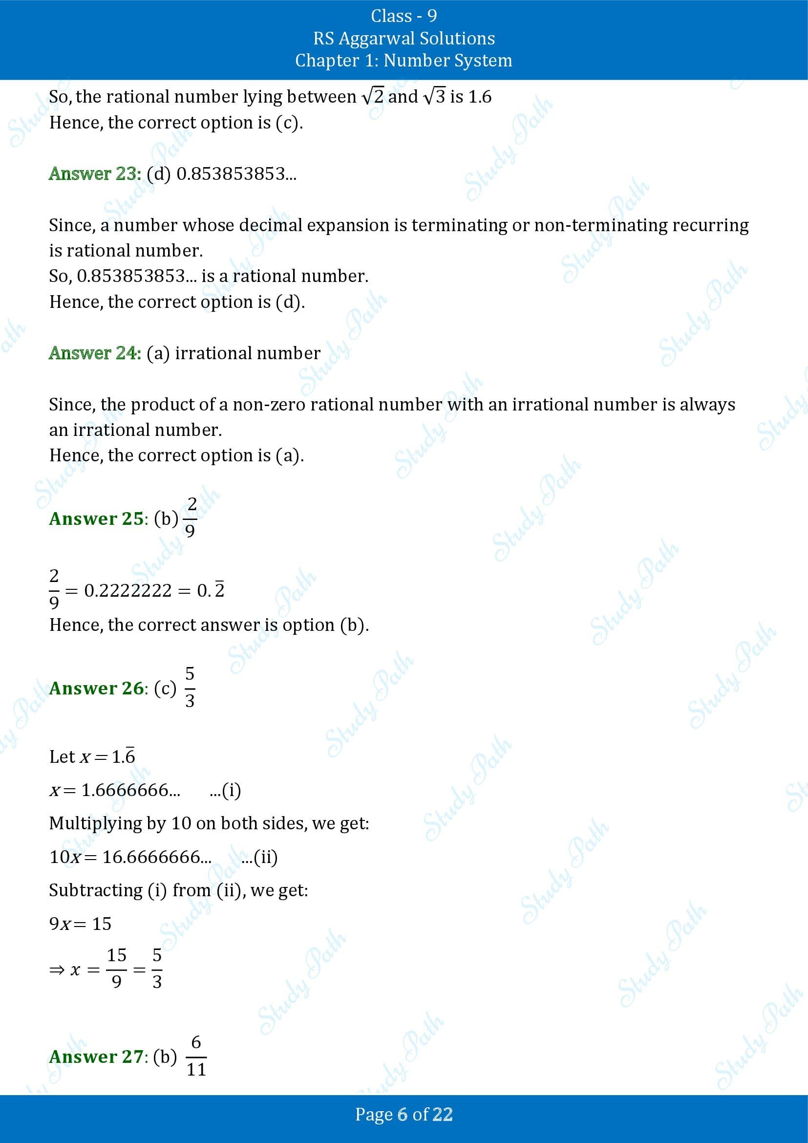 RS Aggarwal Solutions Class 9 Chapter 1 Number System Multiple Choice Questions MCQs 00006