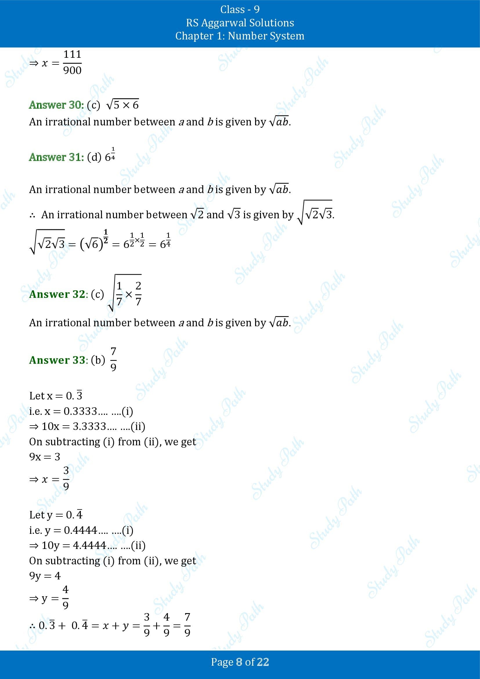 RS Aggarwal Solutions Class 9 Chapter 1 Number System Multiple Choice Questions MCQs 00008