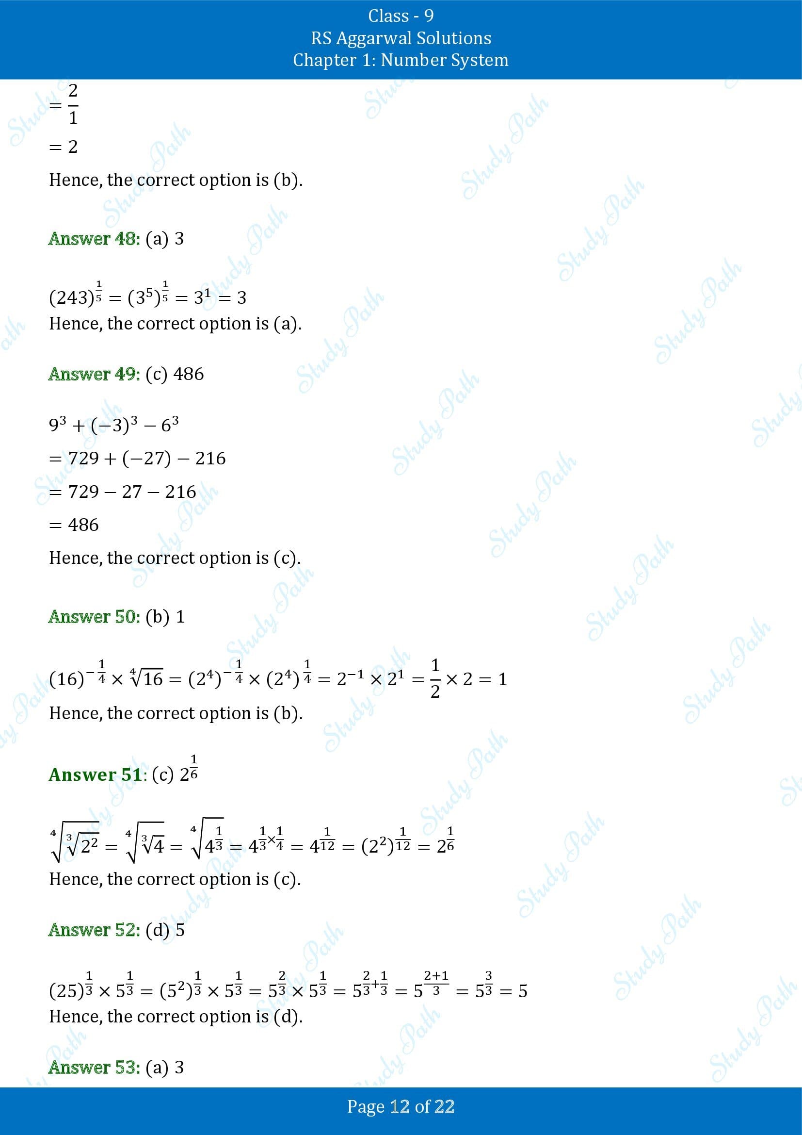 RS Aggarwal Solutions Class 9 Chapter 1 Number System Multiple Choice Questions MCQs 00012