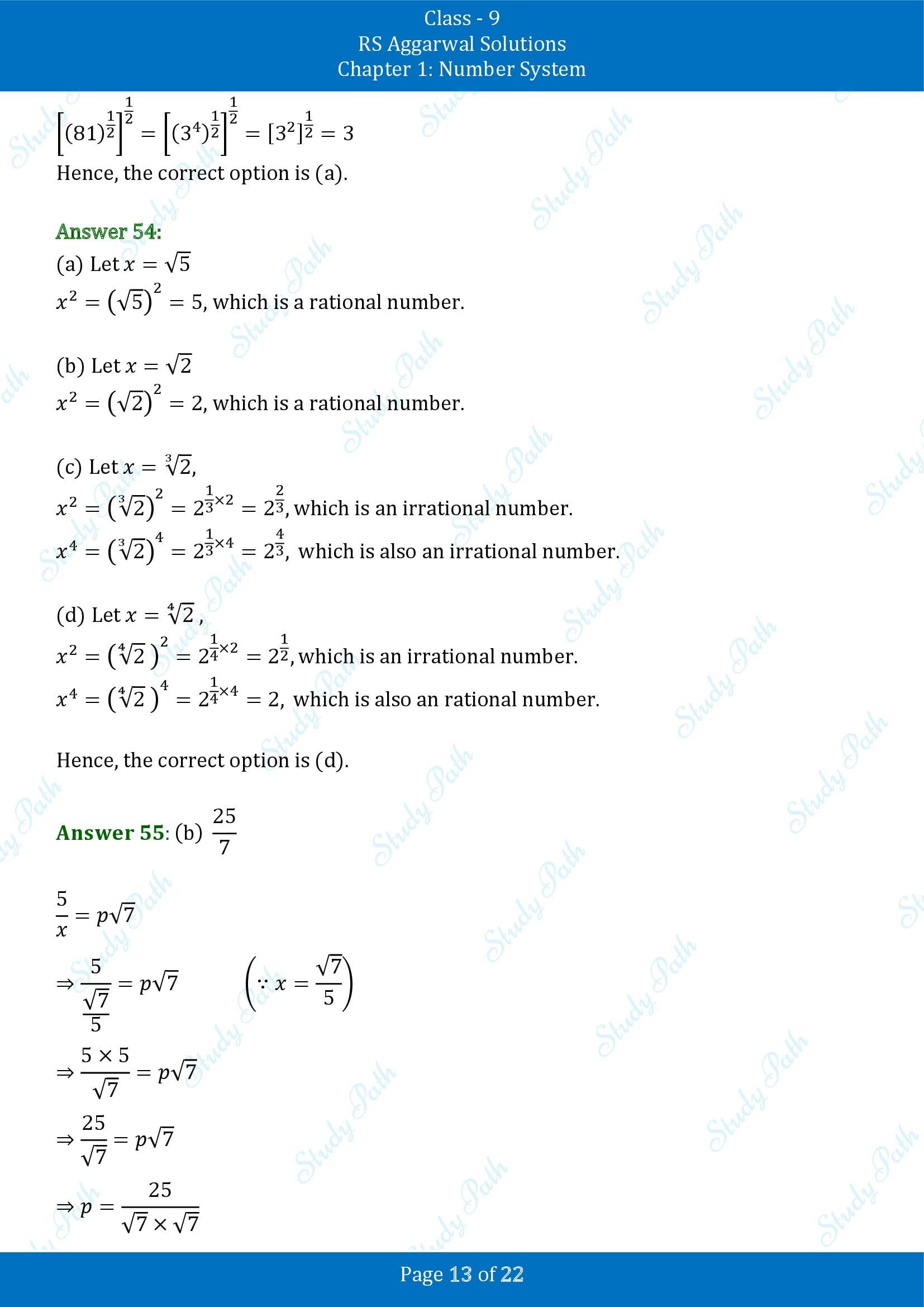 RS Aggarwal Solutions Class 9 Chapter 1 Number System Multiple Choice Questions MCQs 00013