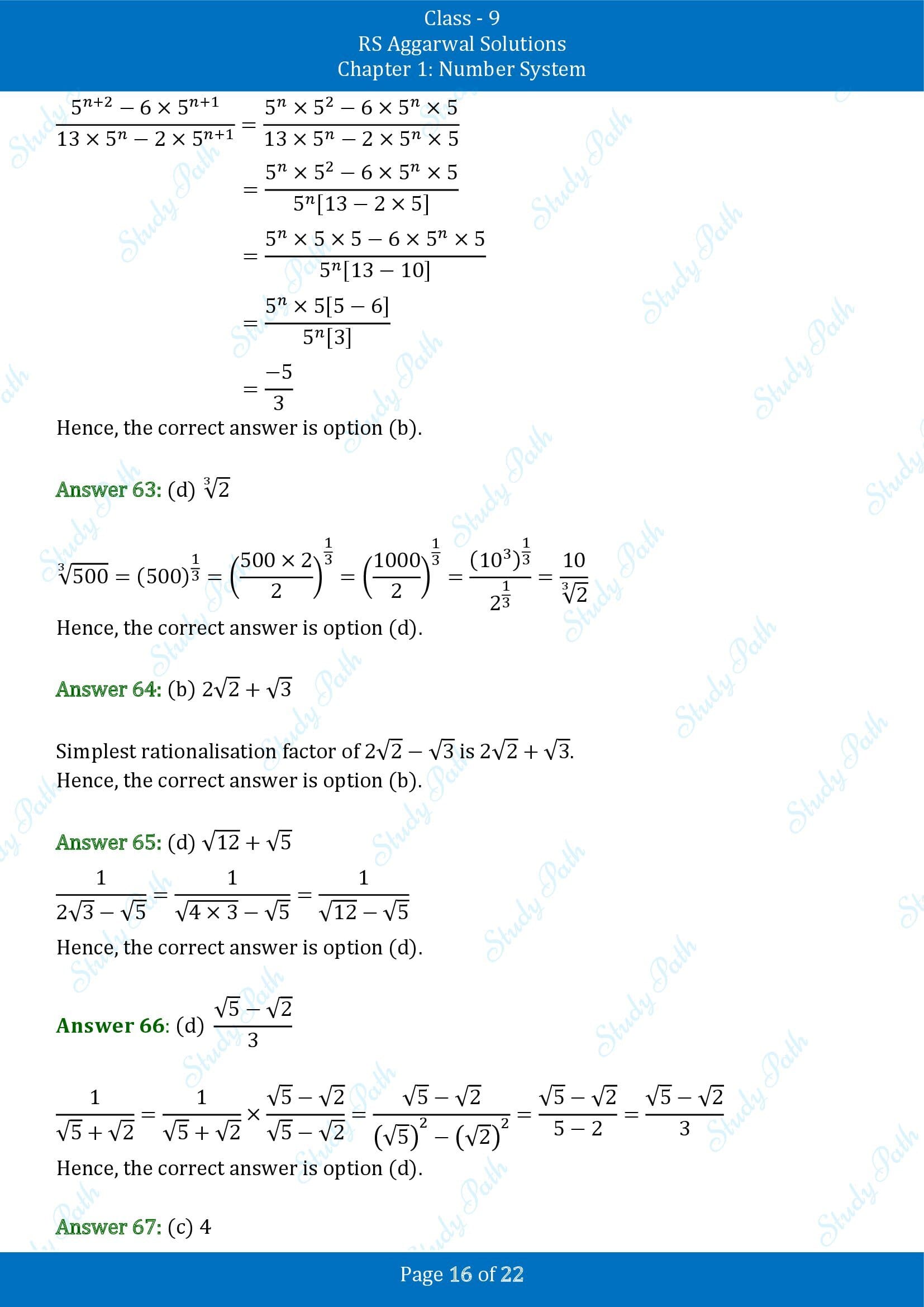 RS Aggarwal Solutions Class 9 Chapter 1 Number System Multiple Choice Questions MCQs 00016