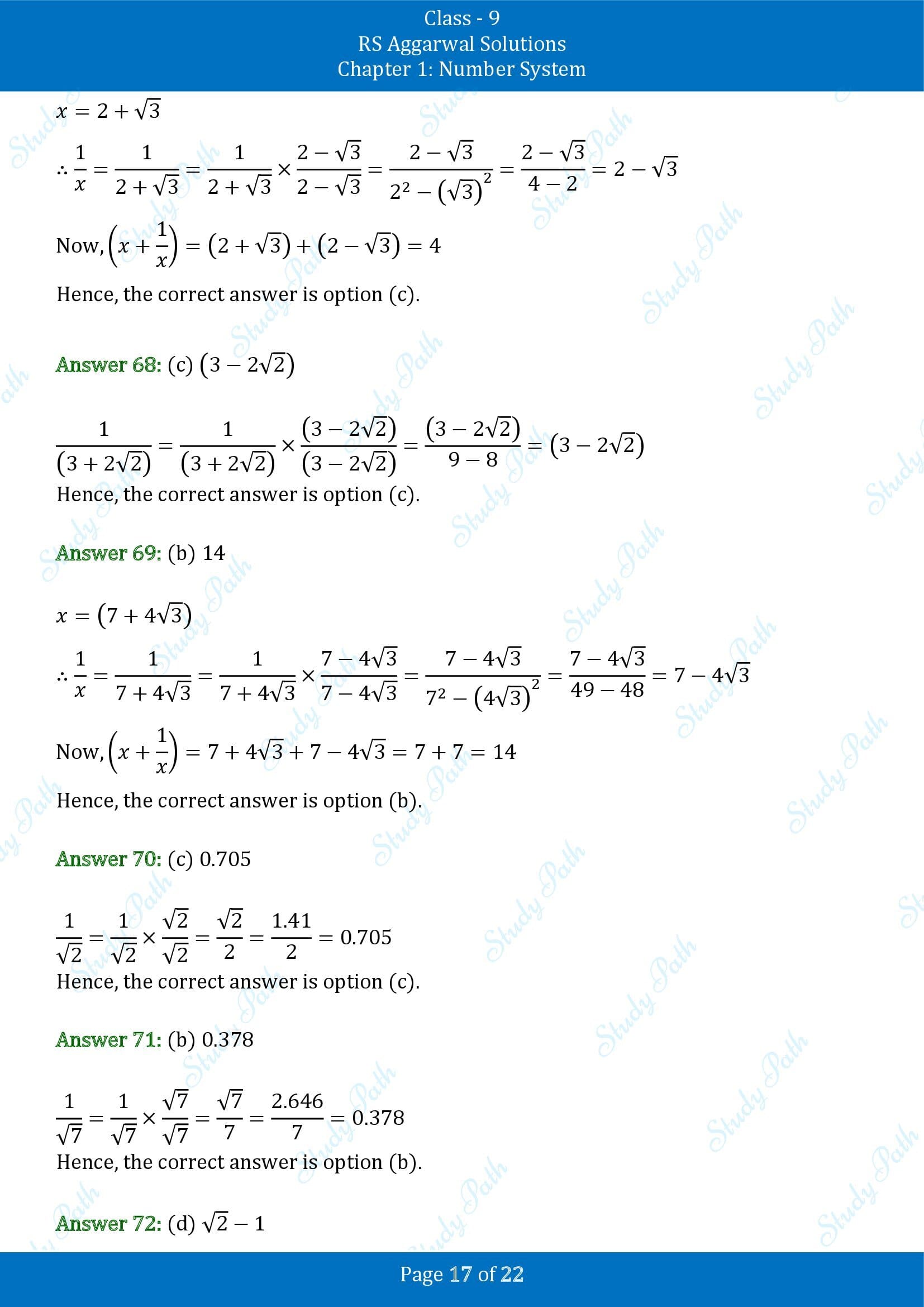 RS Aggarwal Solutions Class 9 Chapter 1 Number System Multiple Choice Questions MCQs 00017