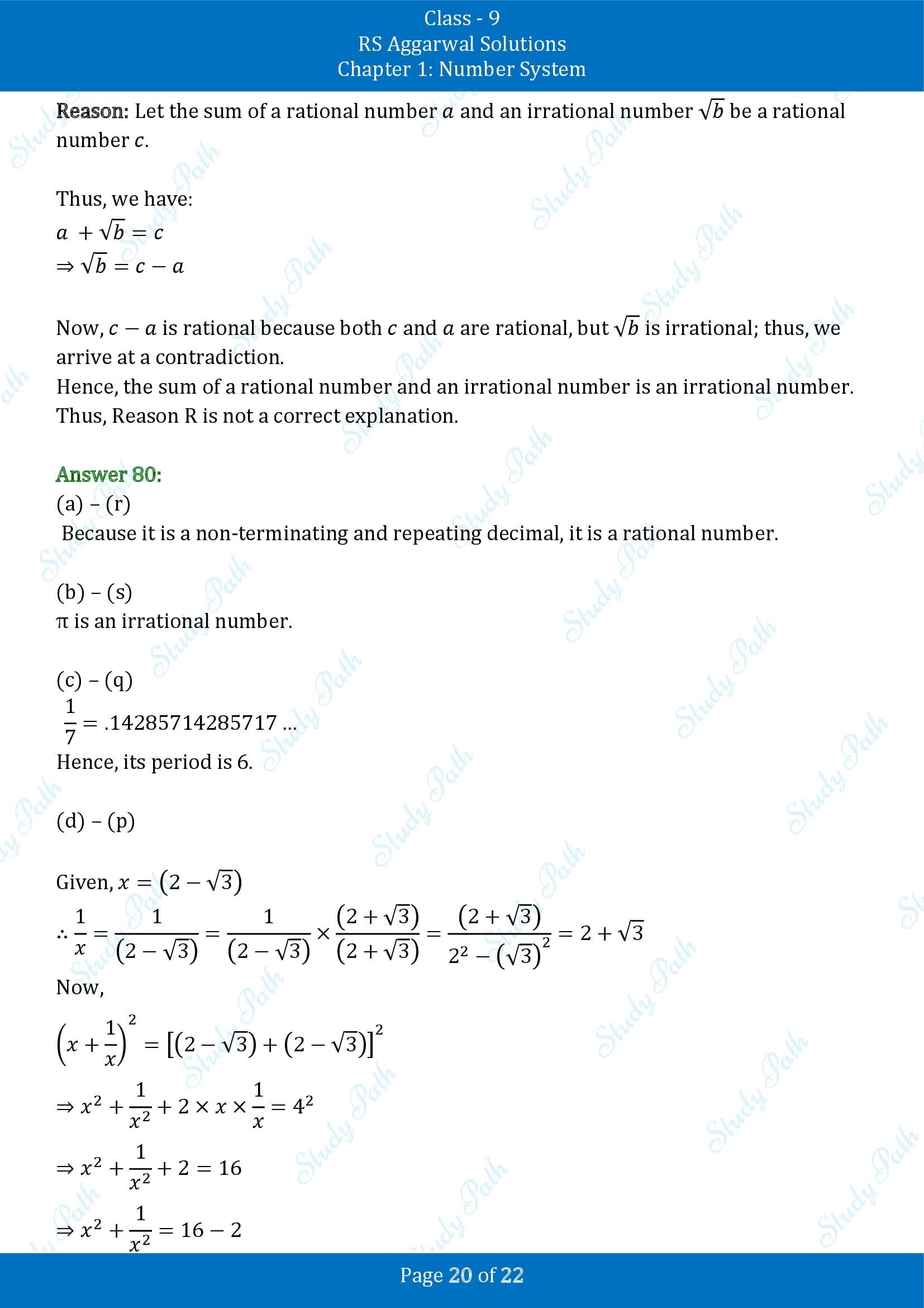 RS Aggarwal Solutions Class 9 Chapter 1 Number System Multiple Choice Questions MCQs 00020