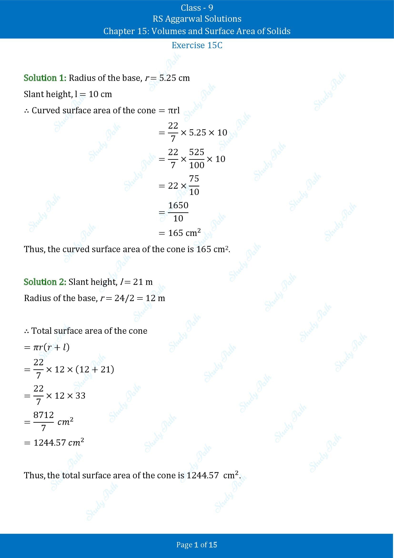 RS Aggarwal Solutions Class 9 Chapter 15 Volumes and Surface Area of Solids Exercise 15C 00001