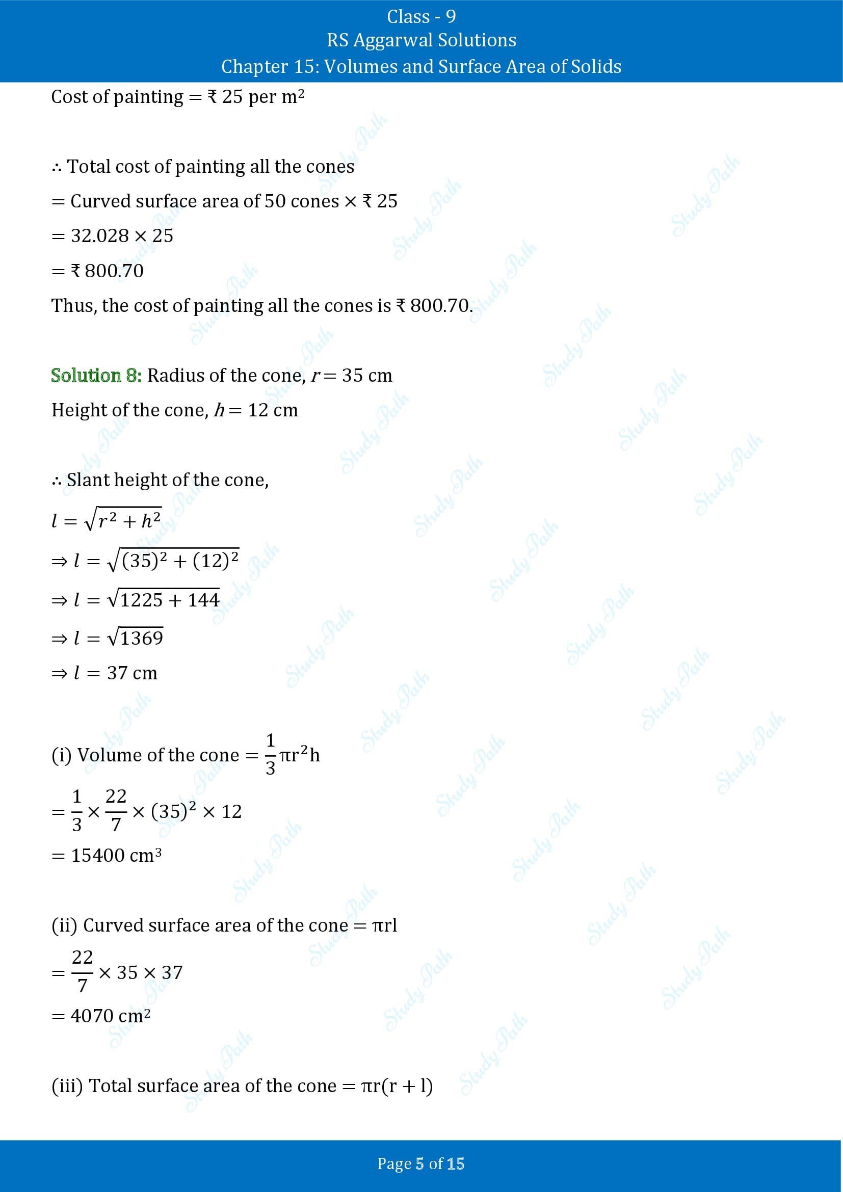 RS Aggarwal Solutions Class 9 Chapter 15 Volumes and Surface Area of Solids Exercise 15C 00005