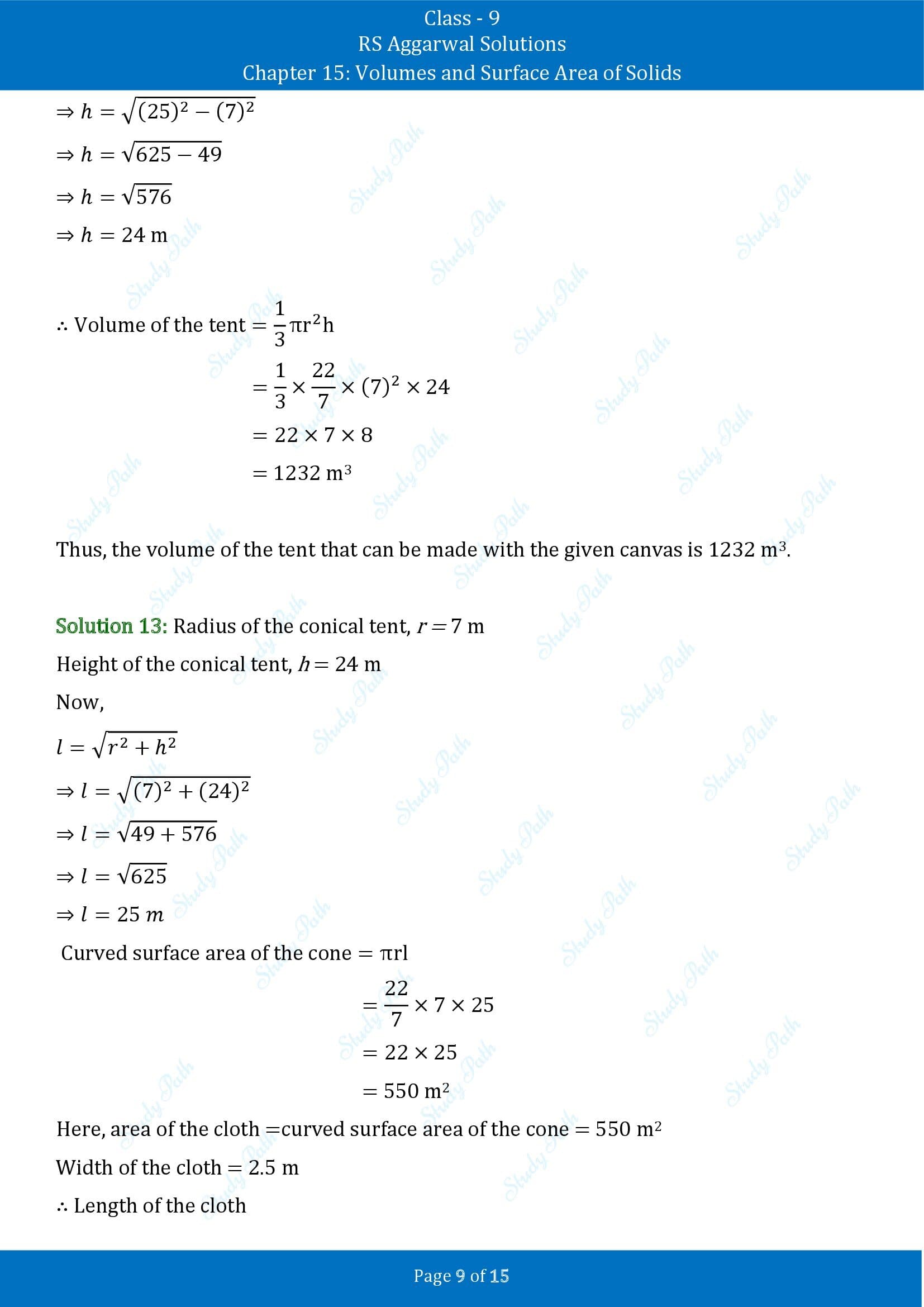 RS Aggarwal Solutions Class 9 Chapter 15 Volumes and Surface Area of Solids Exercise 15C 00009