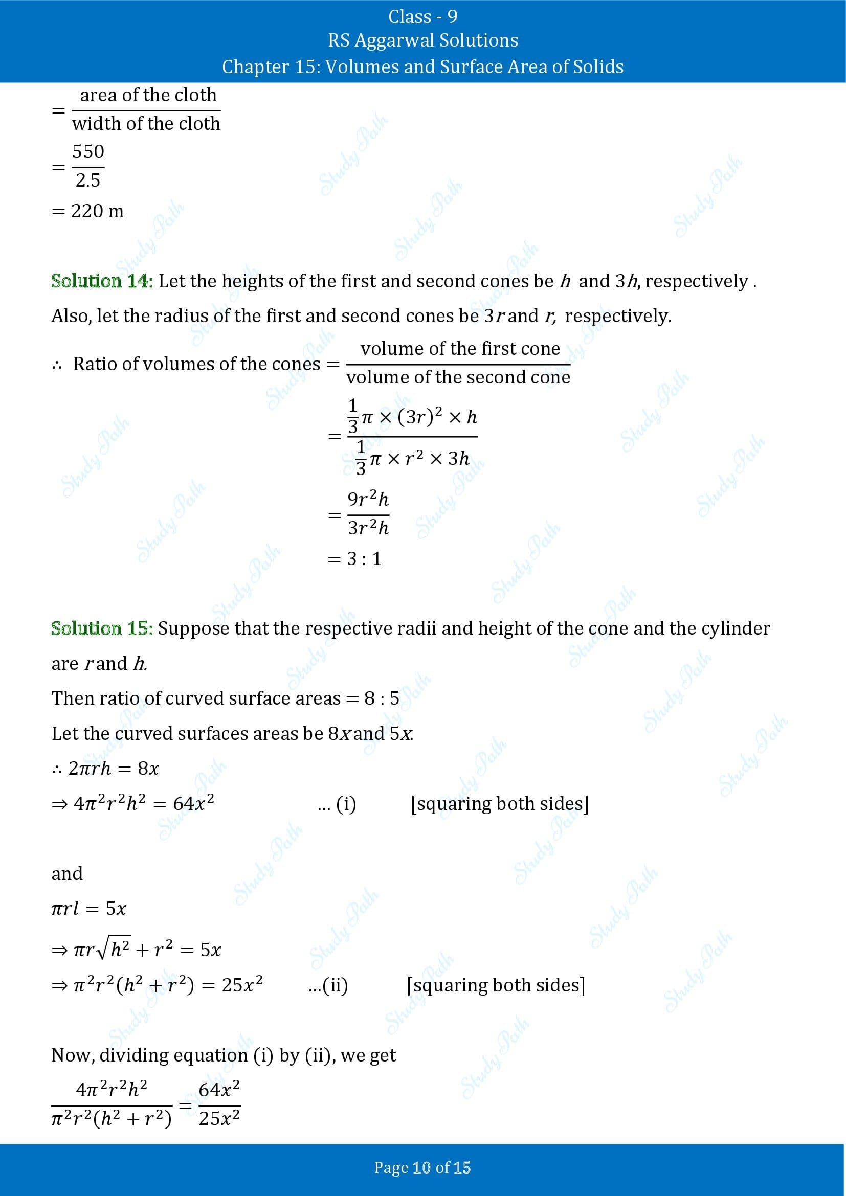 RS Aggarwal Solutions Class 9 Chapter 15 Volumes and Surface Area of Solids Exercise 15C 00010