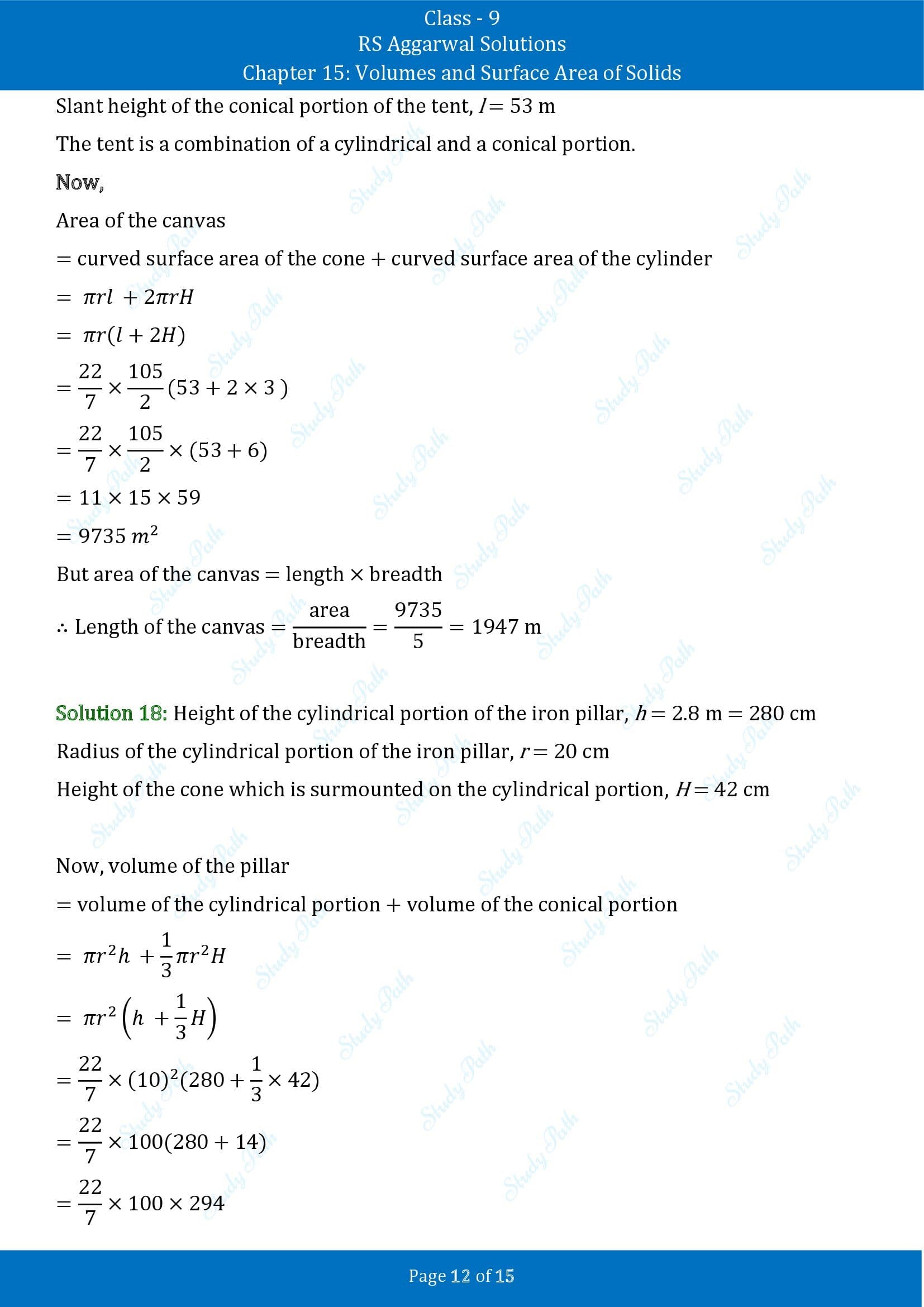 RS Aggarwal Solutions Class 9 Chapter 15 Volumes and Surface Area of Solids Exercise 15C 00012