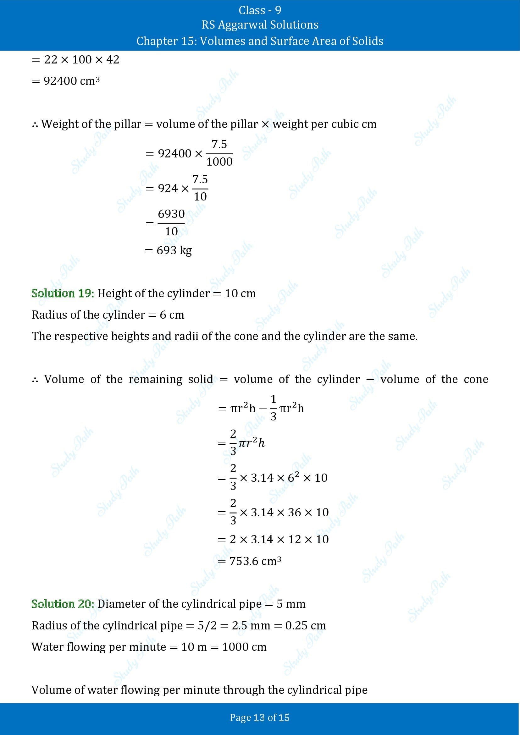 RS Aggarwal Solutions Class 9 Chapter 15 Volumes and Surface Area of Solids Exercise 15C 00013