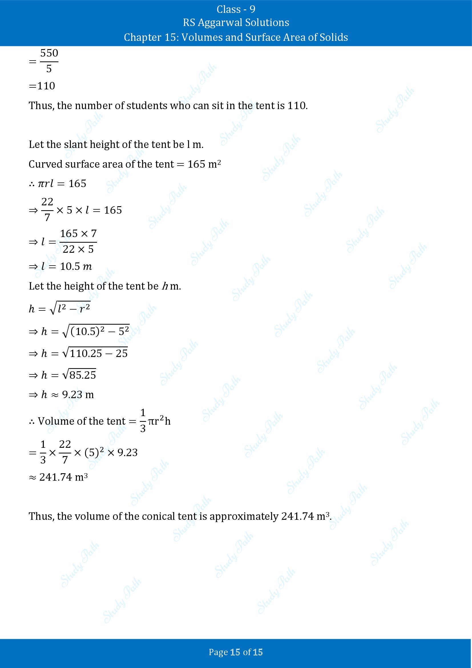 RS Aggarwal Solutions Class 9 Chapter 15 Volumes and Surface Area of Solids Exercise 15C 00015