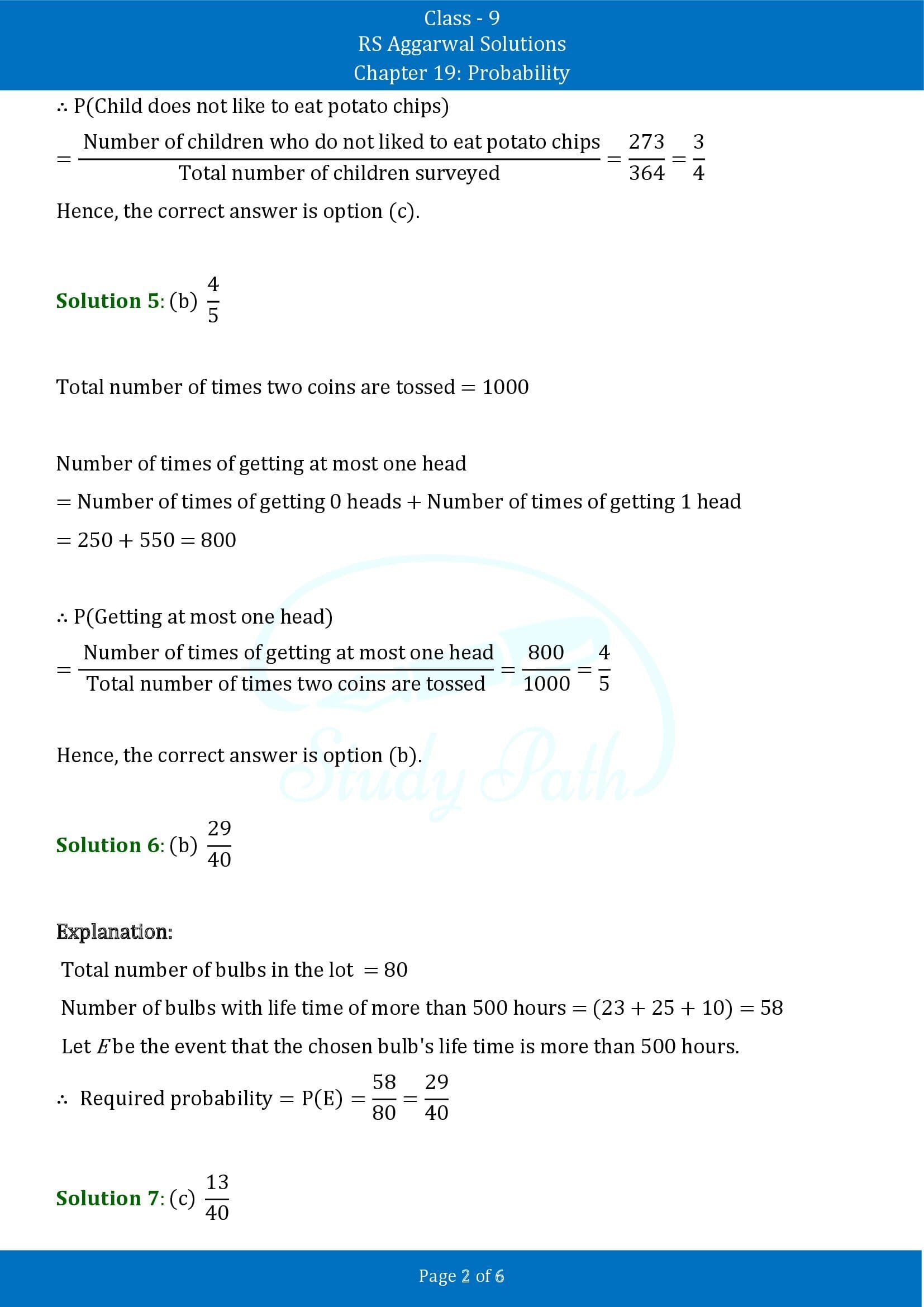 RS Aggarwal Solutions Class 9 Chapter 19 Probability Multiple Choice Questions MCQs 00002