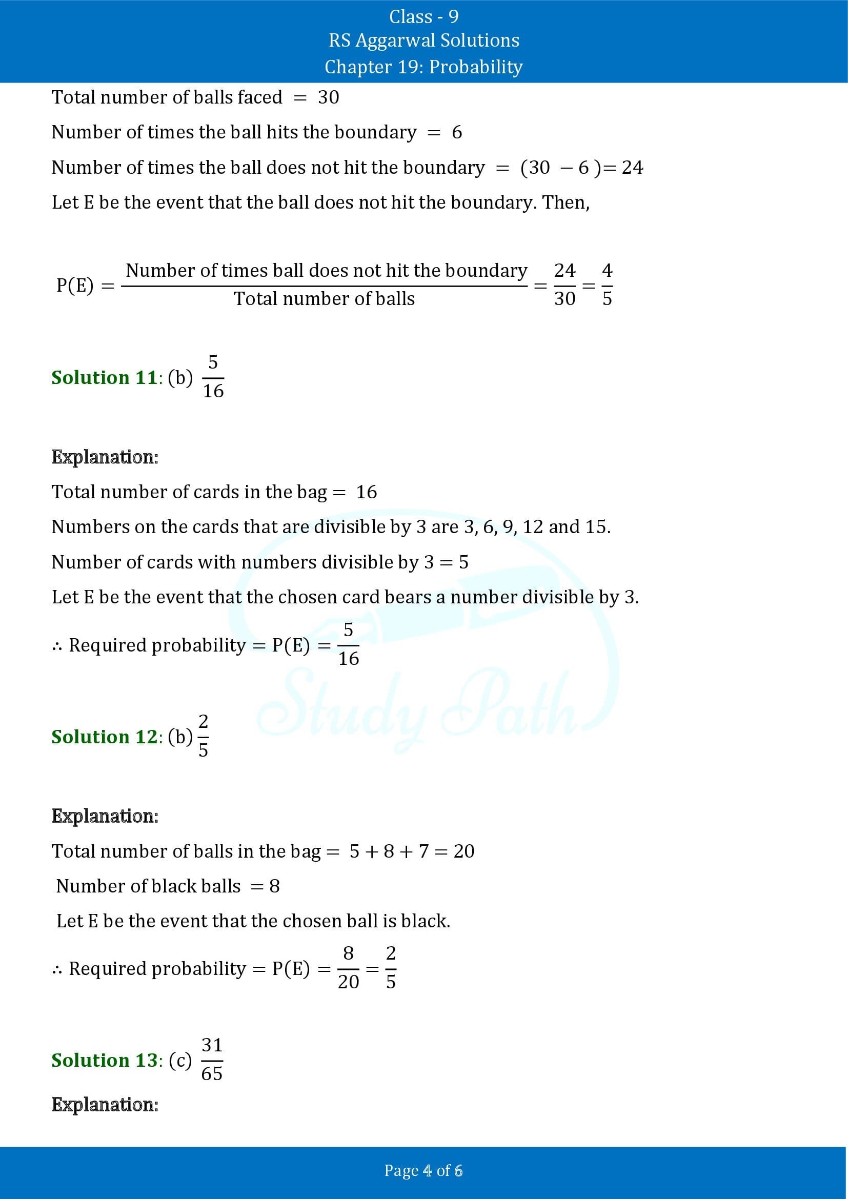 RS Aggarwal Solutions Class 9 Chapter 19 Probability Multiple Choice Questions MCQs 00004