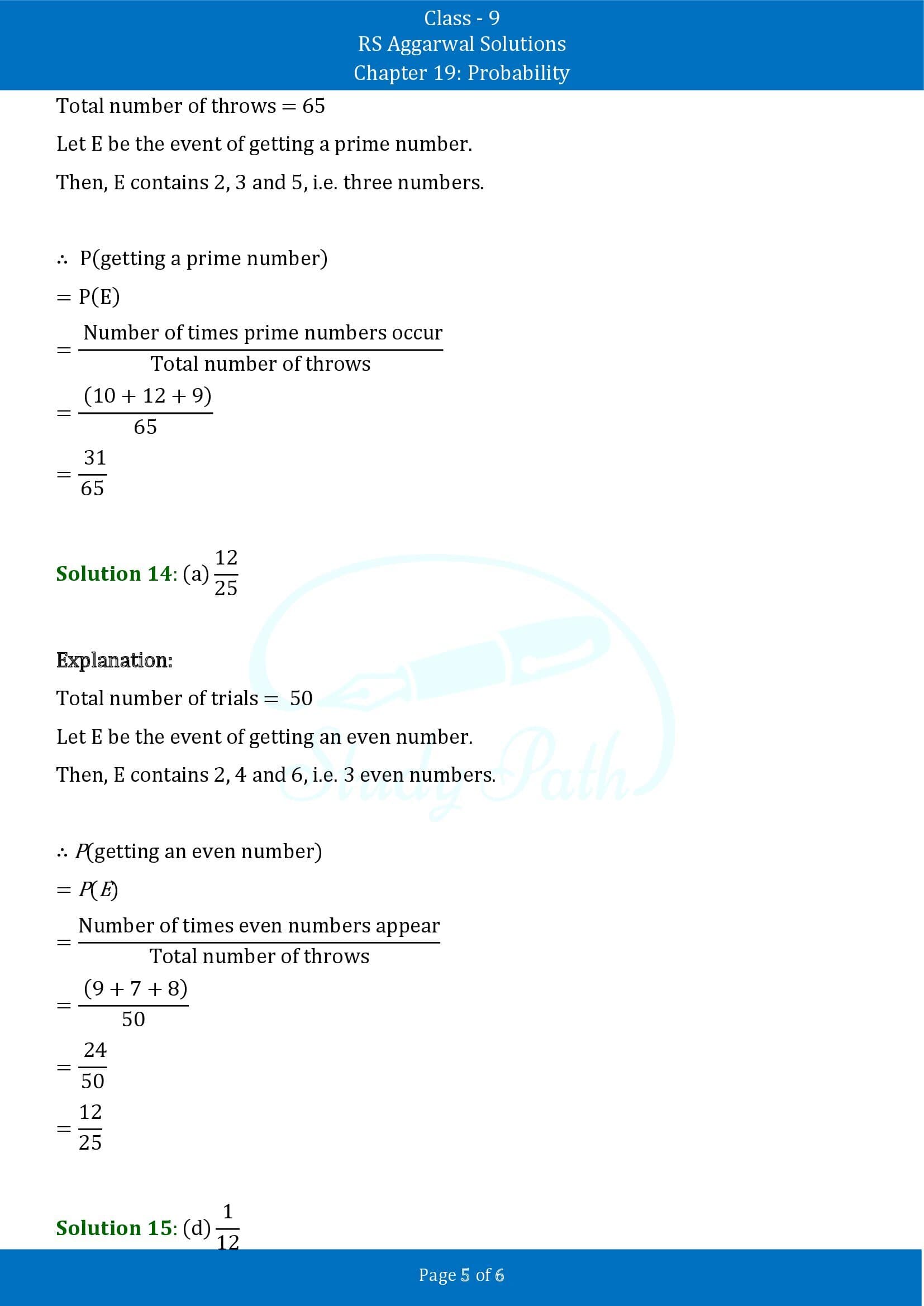 RS Aggarwal Solutions Class 9 Chapter 19 Probability Multiple Choice Questions MCQs 00005