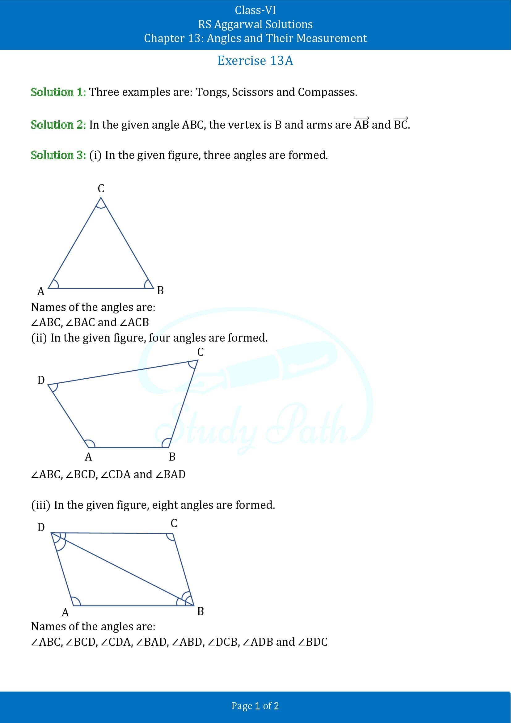 RS Aggarwal Solutions Class 6 Chapter 13 Angles and Their Measurement Exercise 13A 00001