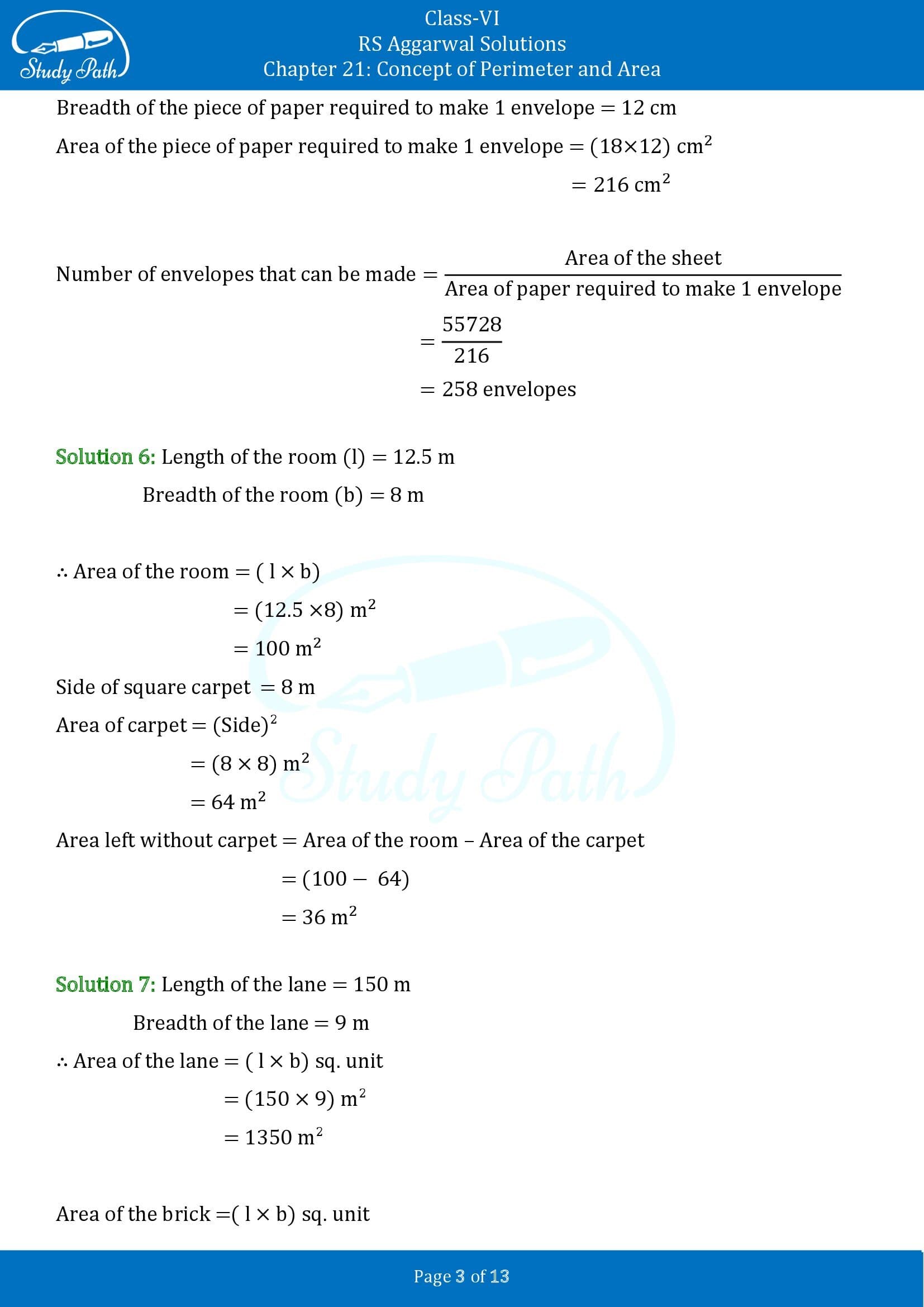 RS Aggarwal Solutions Class 6 Chapter 21 Concept of Perimeter and Area Exercise 21D 00003