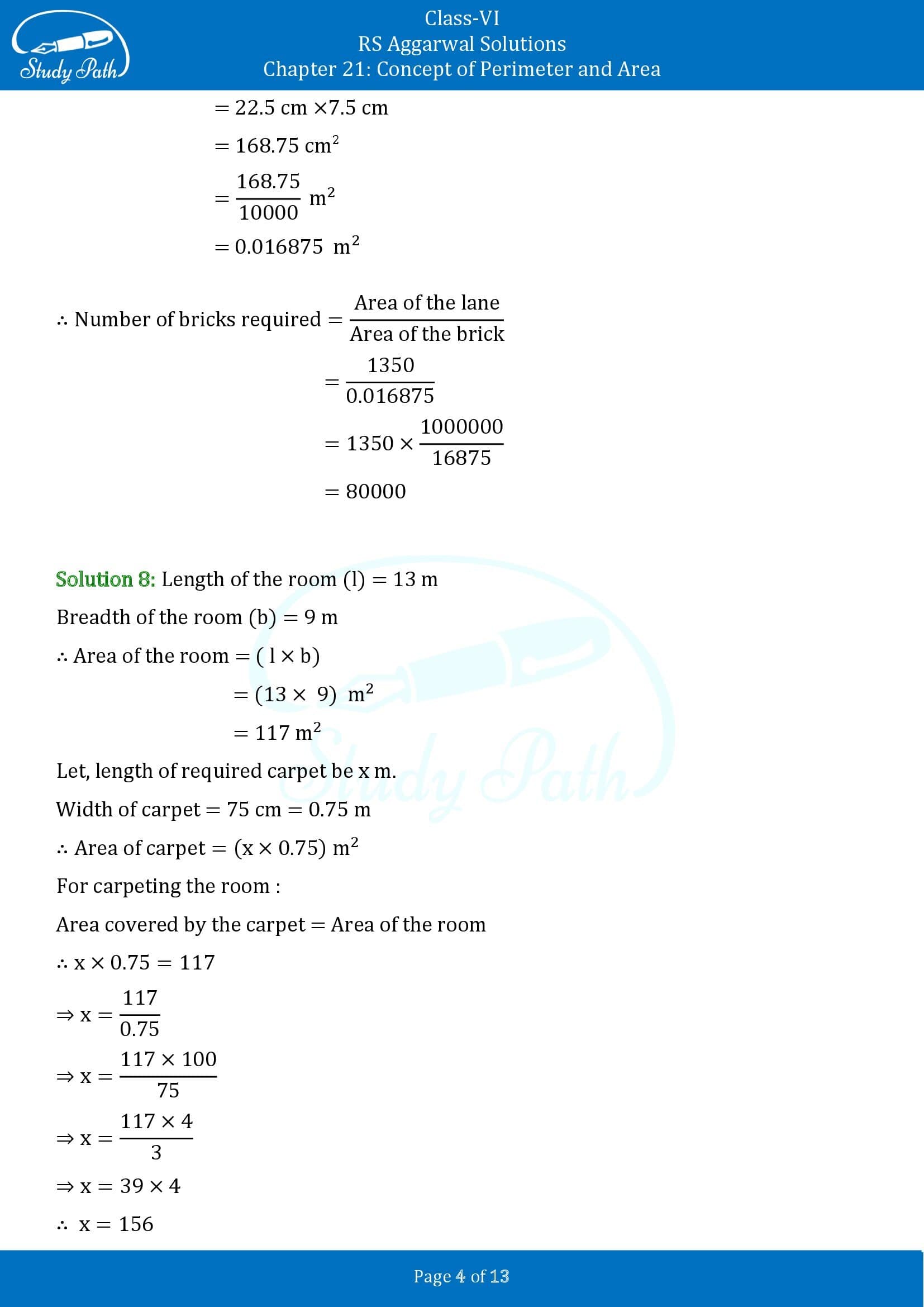 RS Aggarwal Solutions Class 6 Chapter 21 Concept of Perimeter and Area Exercise 21D 00004