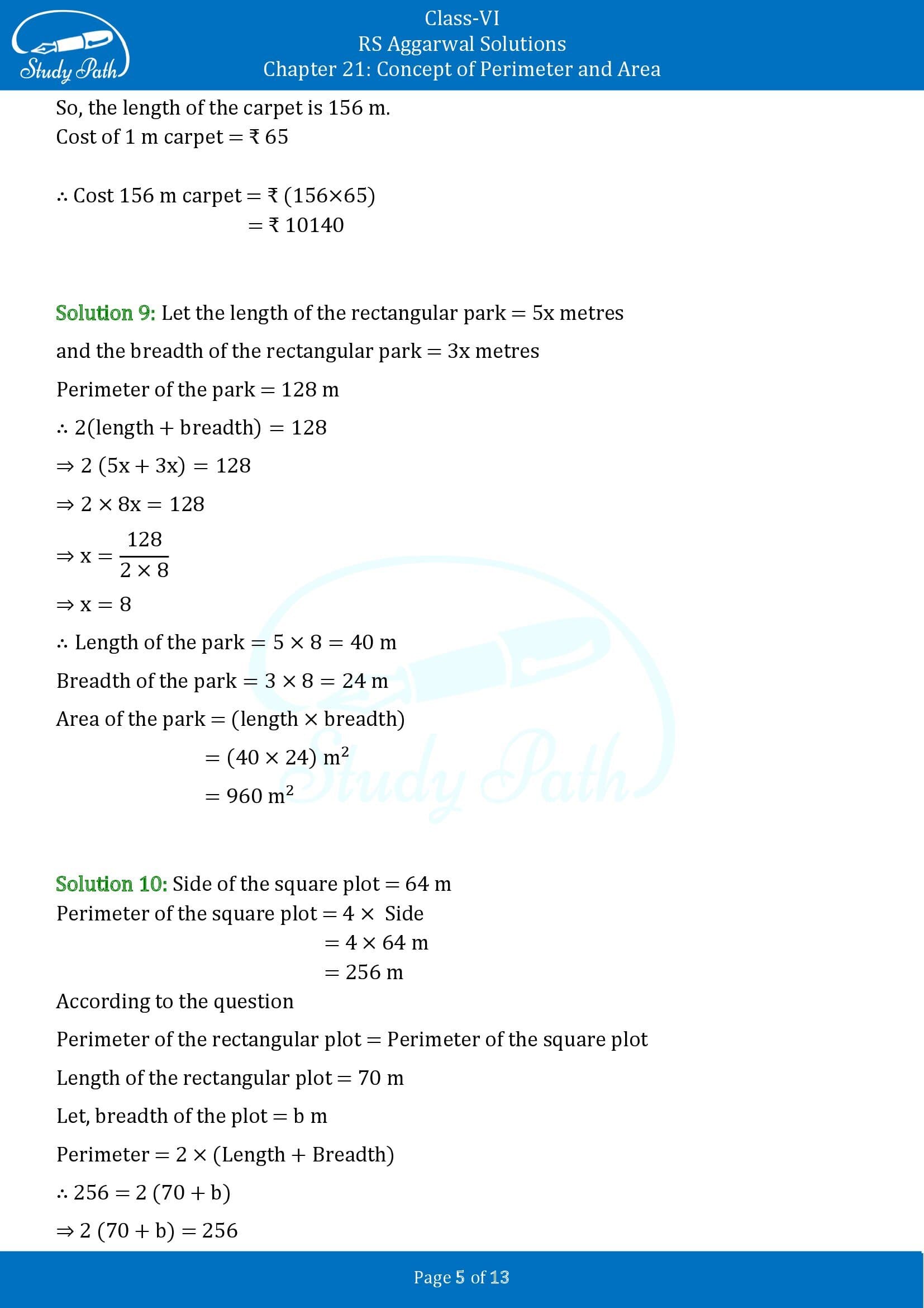 RS Aggarwal Solutions Class 6 Chapter 21 Concept of Perimeter and Area Exercise 21D 00005