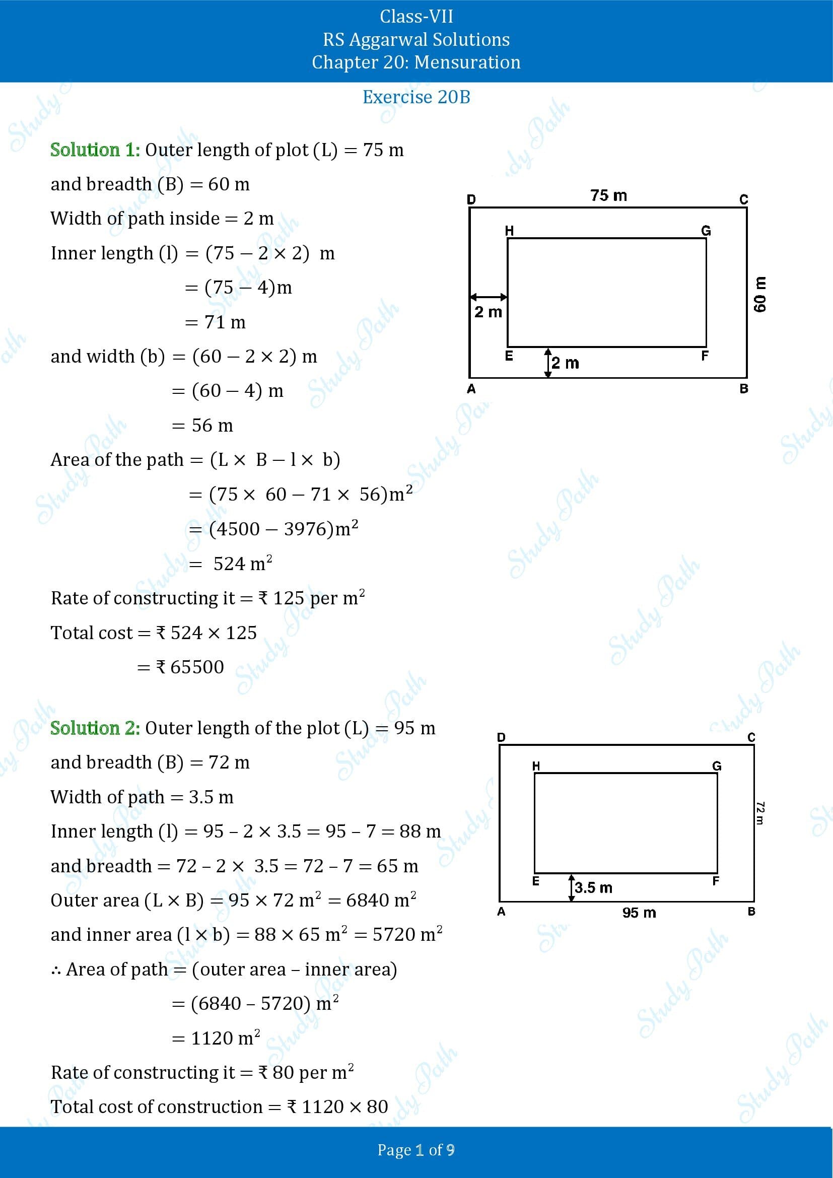 RS Aggarwal Solutions Class 7 Chapter 20 Mensuration Exercise 20B 00001