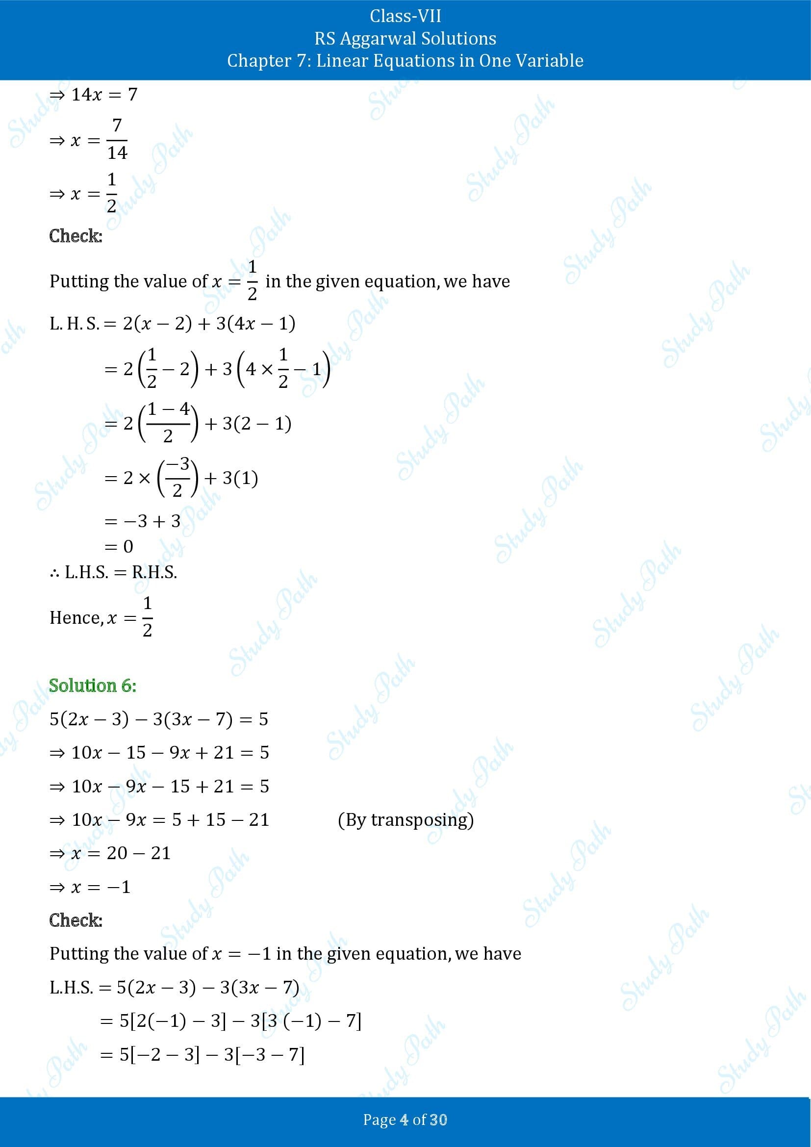 RS Aggarwal Solutions Class 7 Chapter 7 Linear Equations in One Variable Exercise 7A 00004