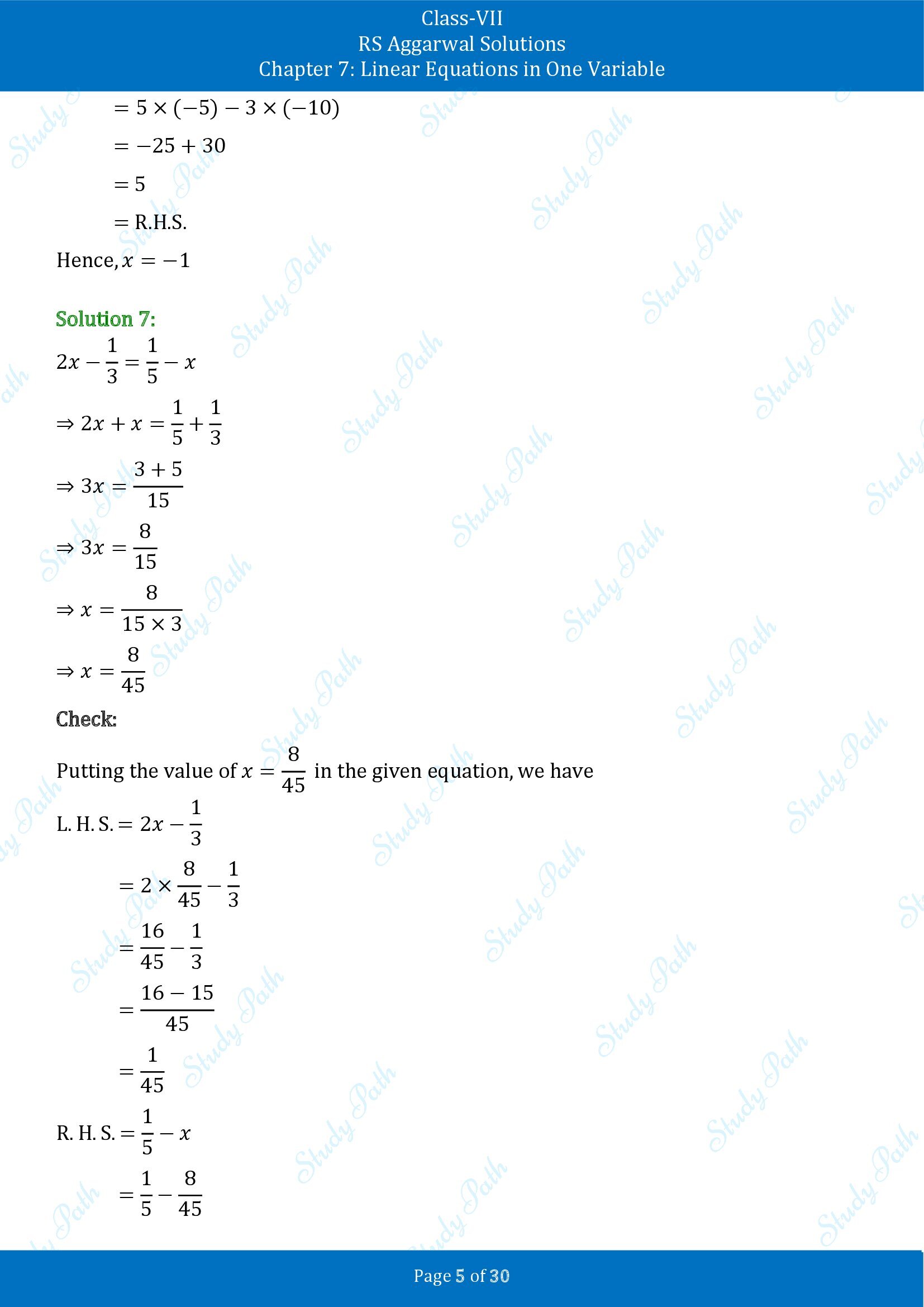 RS Aggarwal Solutions Class 7 Chapter 7 Linear Equations in One Variable Exercise 7A 00005