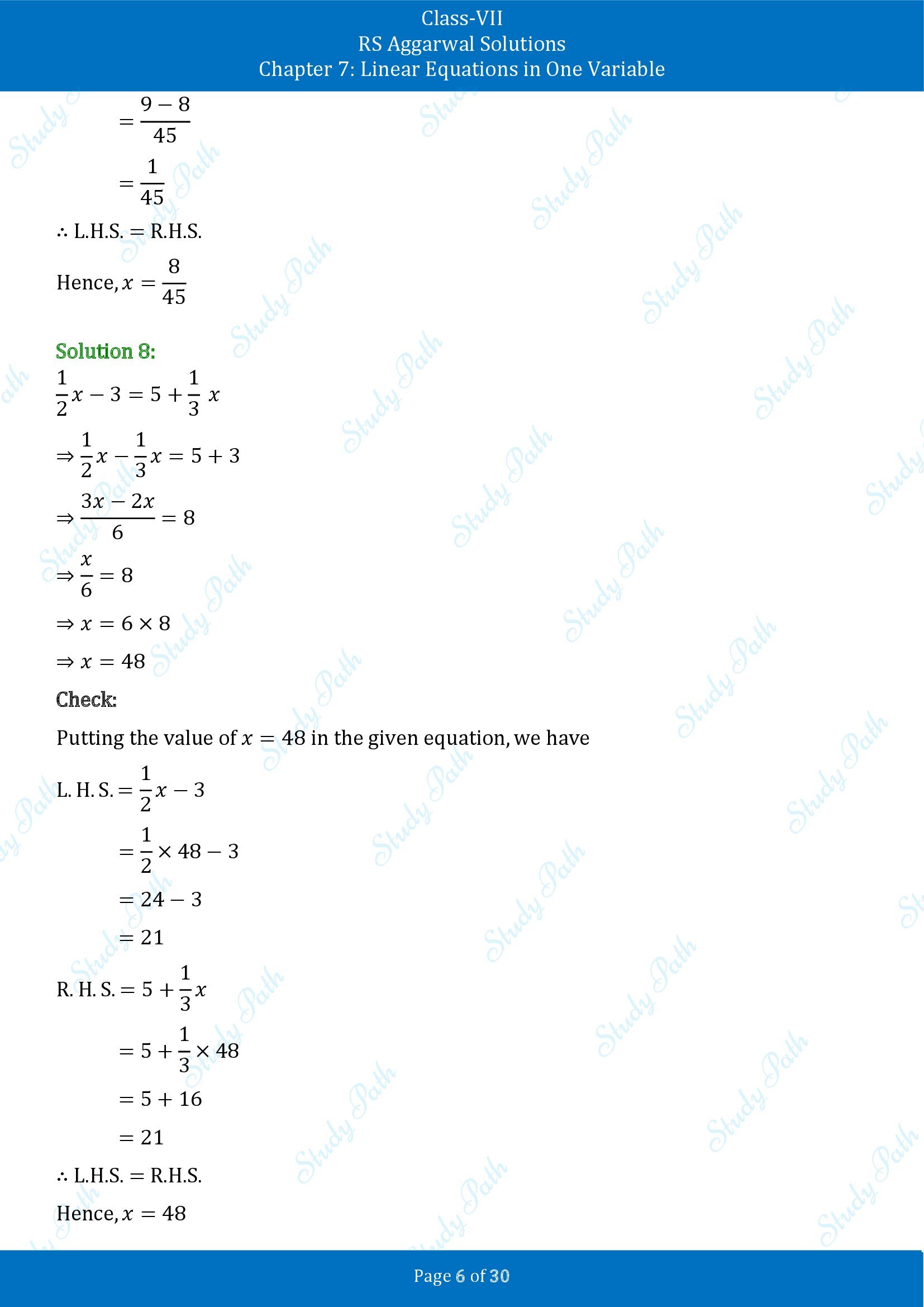 RS Aggarwal Solutions Class 7 Chapter 7 Linear Equations in One Variable Exercise 7A 00006