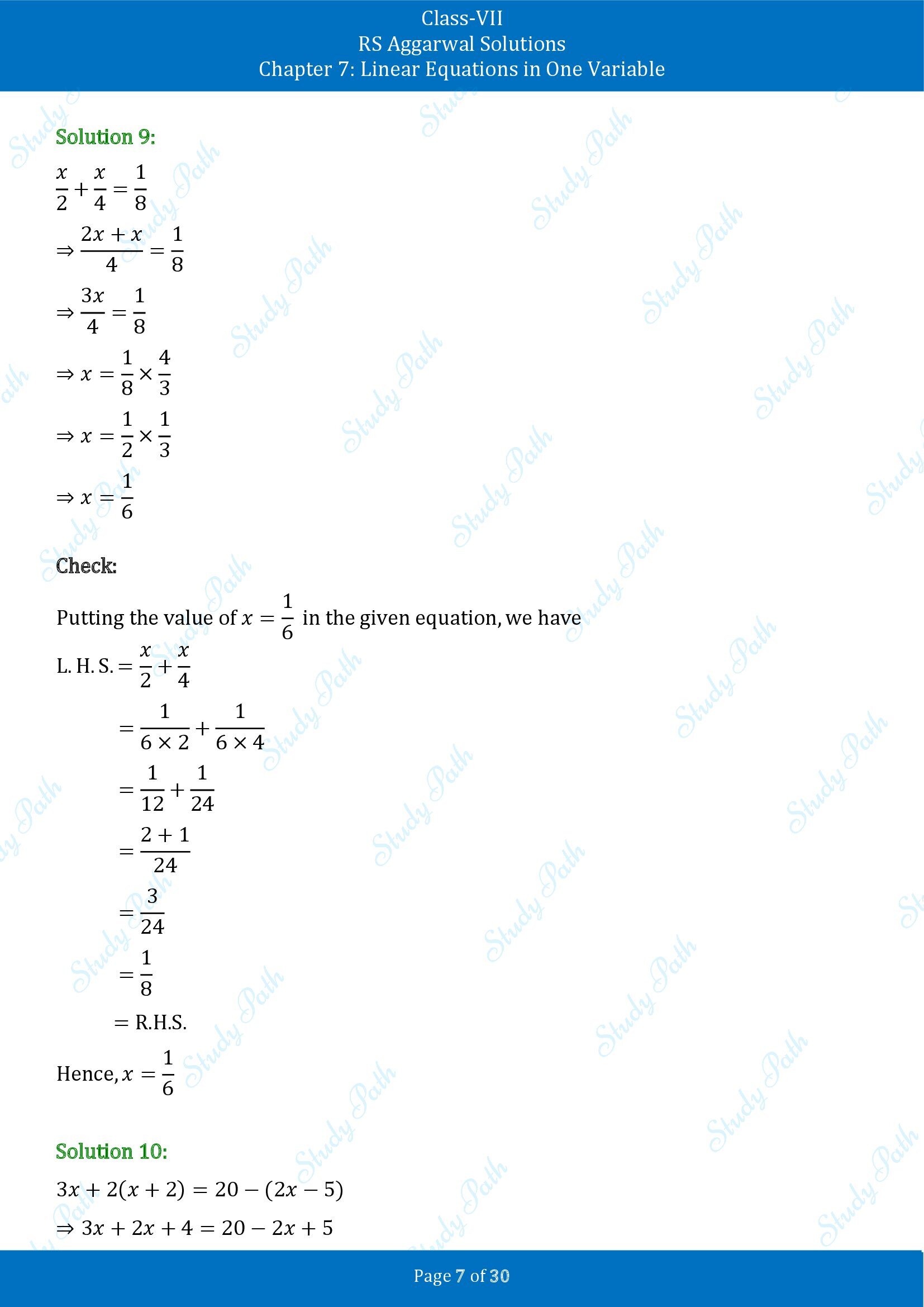 RS Aggarwal Solutions Class 7 Chapter 7 Linear Equations in One Variable Exercise 7A 00007