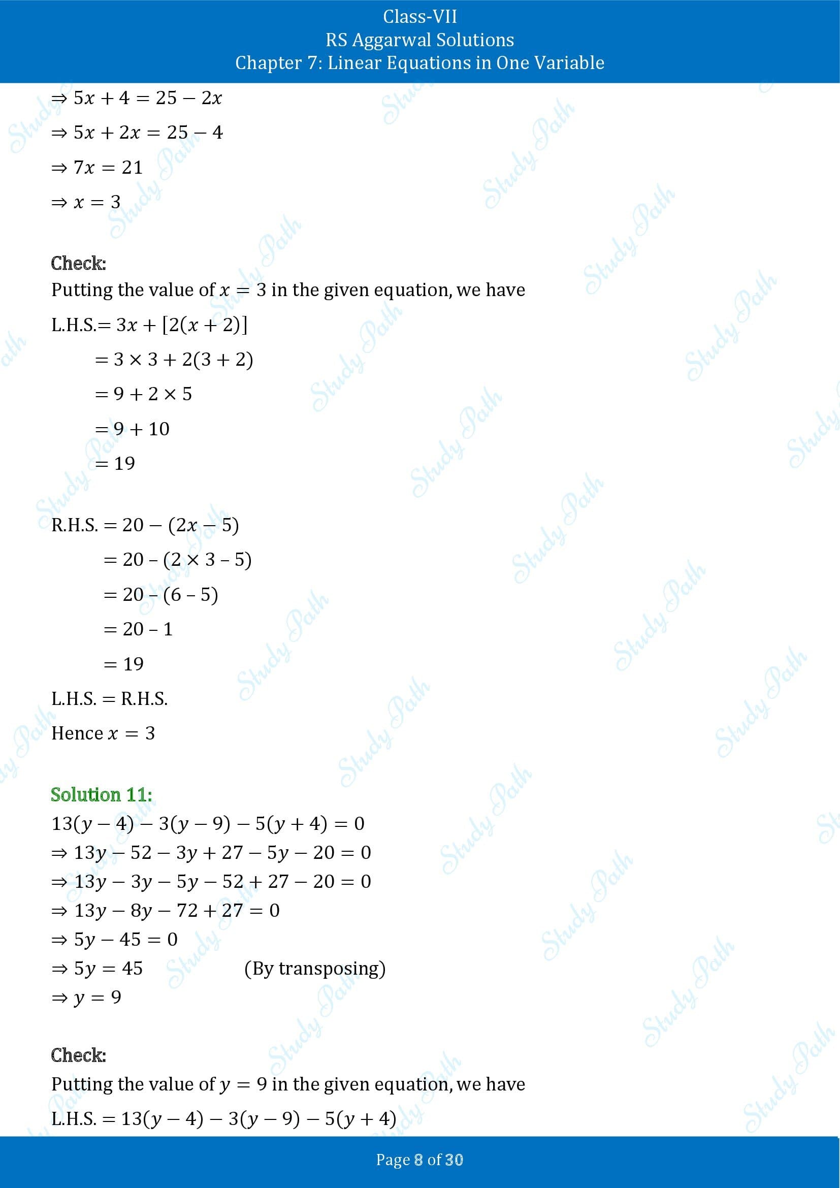 RS Aggarwal Solutions Class 7 Chapter 7 Linear Equations in One Variable Exercise 7A 00008