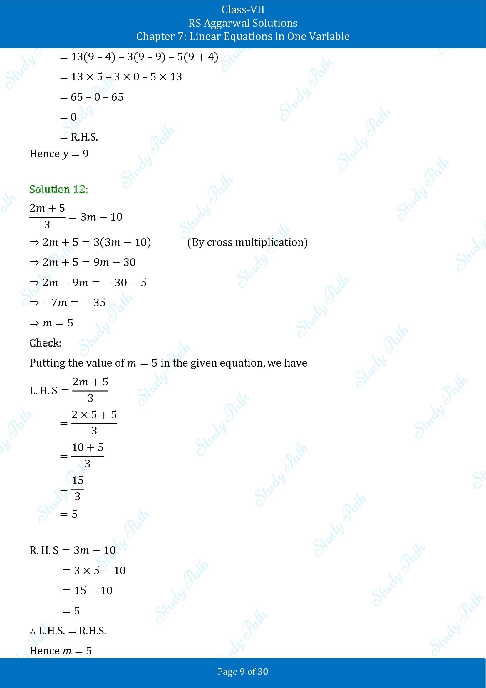 RS Aggarwal Solutions Class 7 Chapter 7 Linear Equations in One Variable Exercise 7A 00009