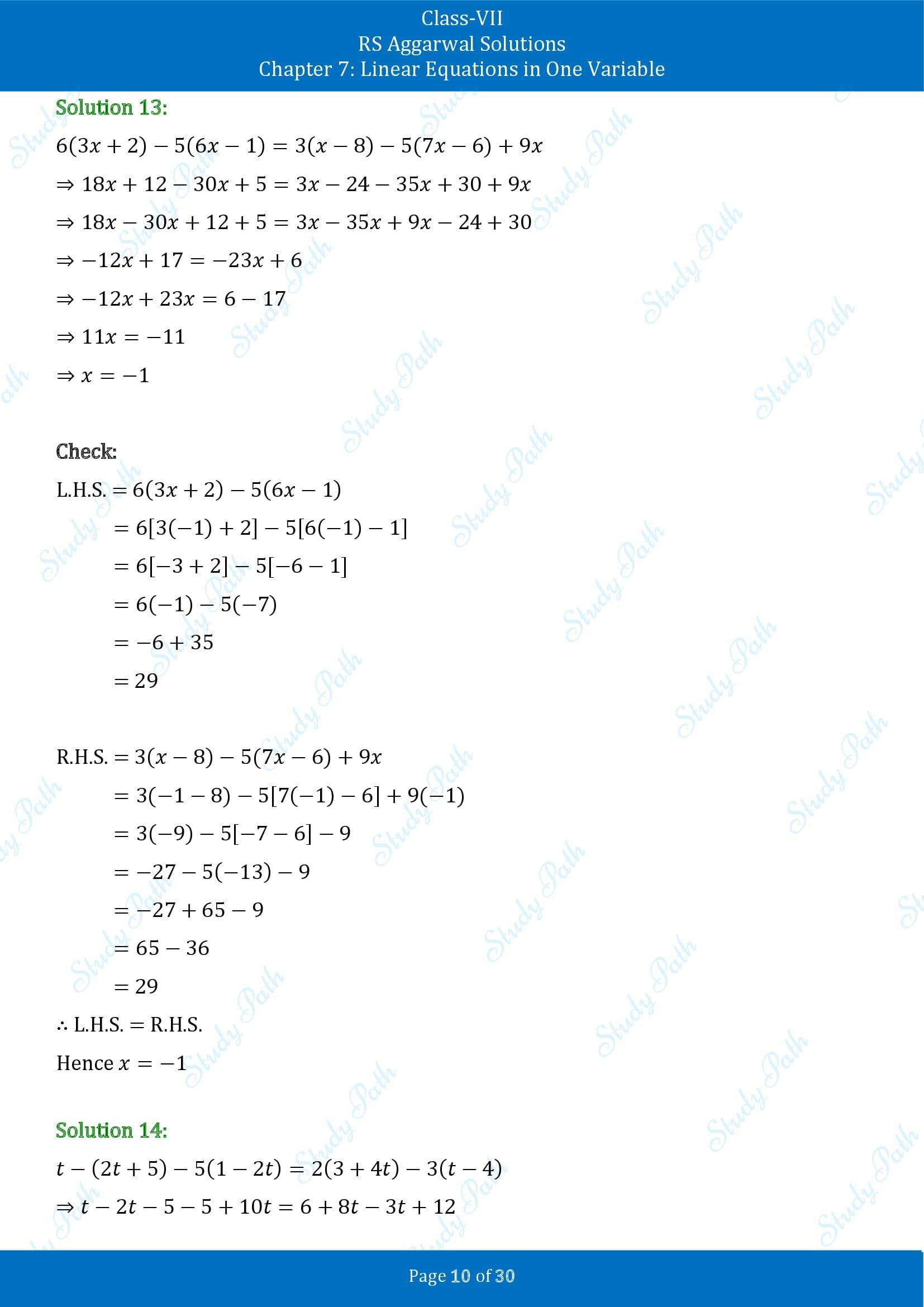 RS Aggarwal Solutions Class 7 Chapter 7 Linear Equations in One Variable Exercise 7A 00010