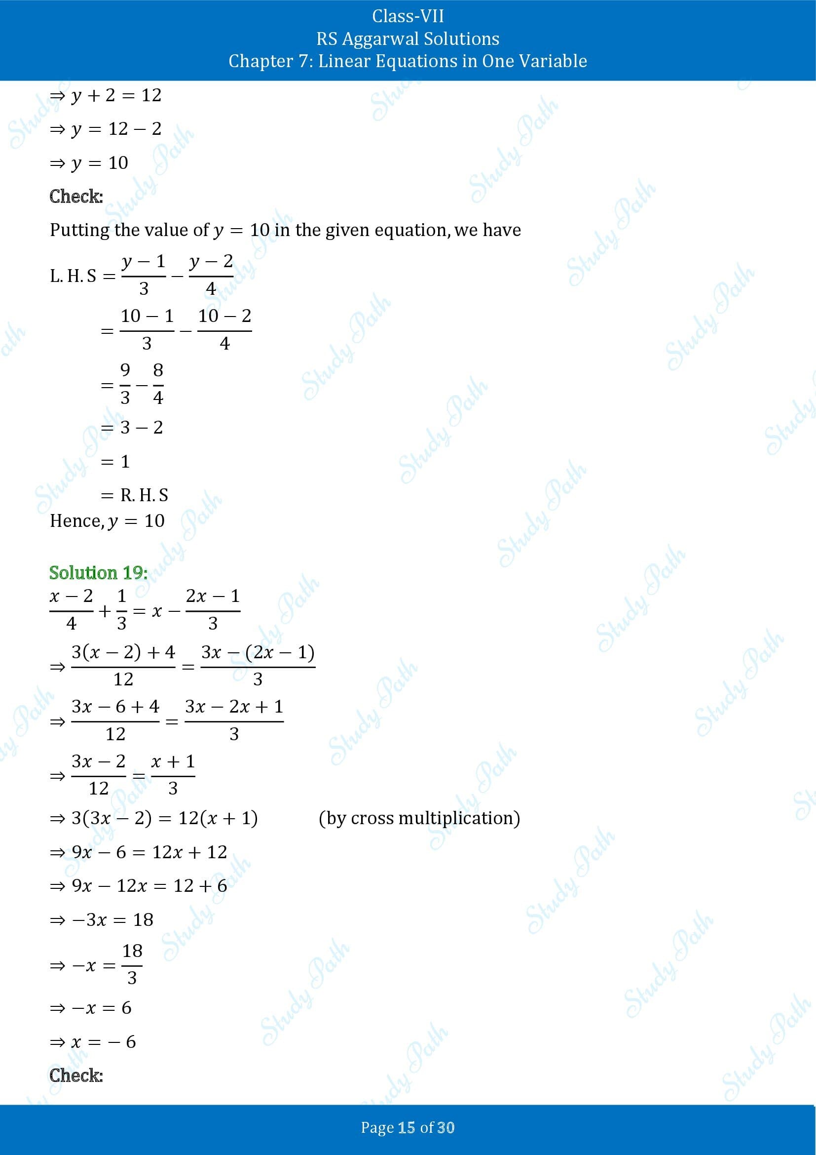 RS Aggarwal Solutions Class 7 Chapter 7 Linear Equations in One Variable Exercise 7A 00015