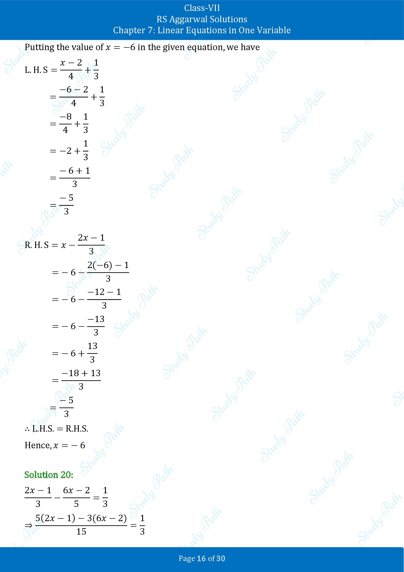 RS Aggarwal Solutions Class 7 Chapter 7 Linear Equations in One Variable Exercise 7A 00016