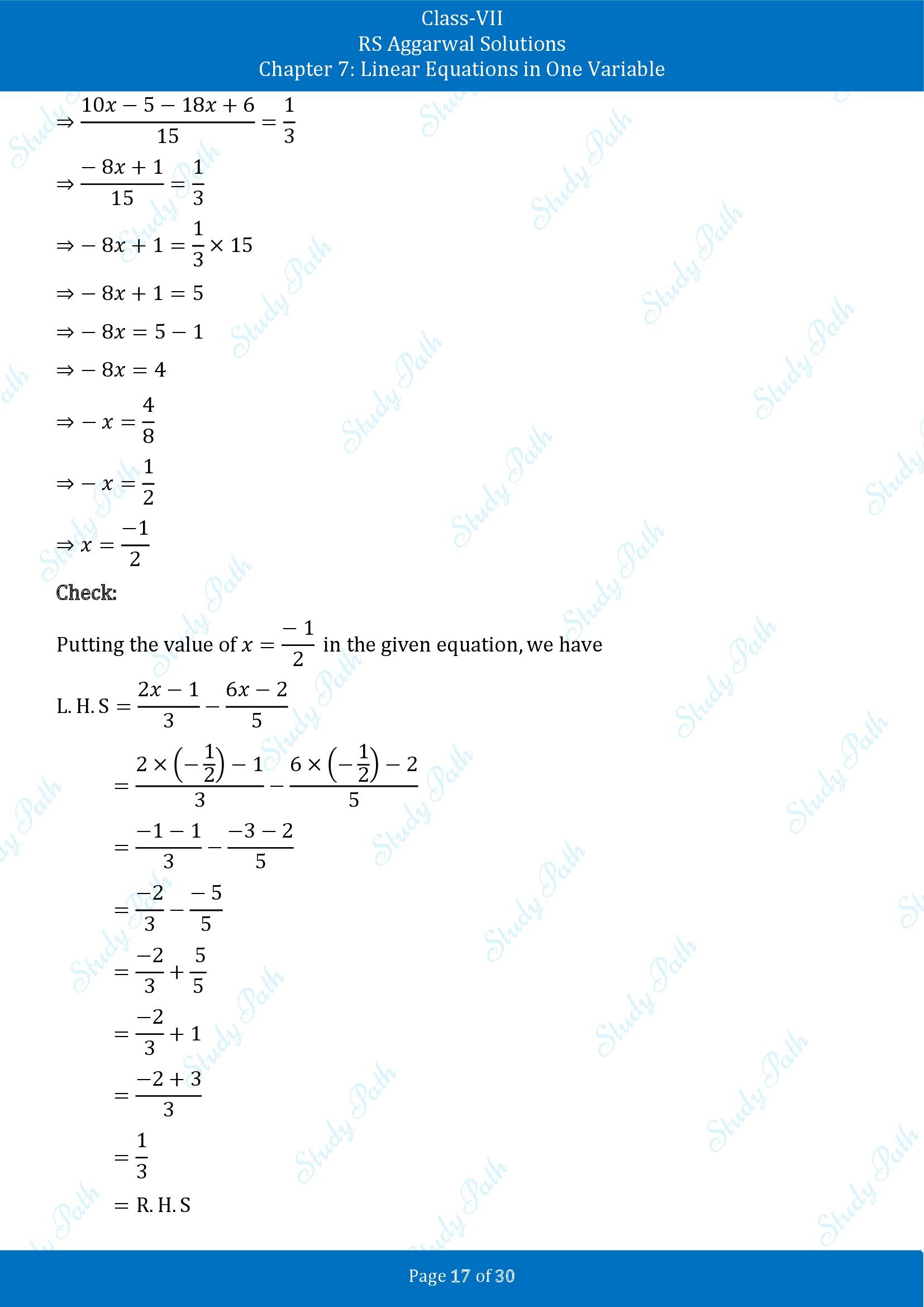 RS Aggarwal Solutions Class 7 Chapter 7 Linear Equations in One Variable Exercise 7A 00017