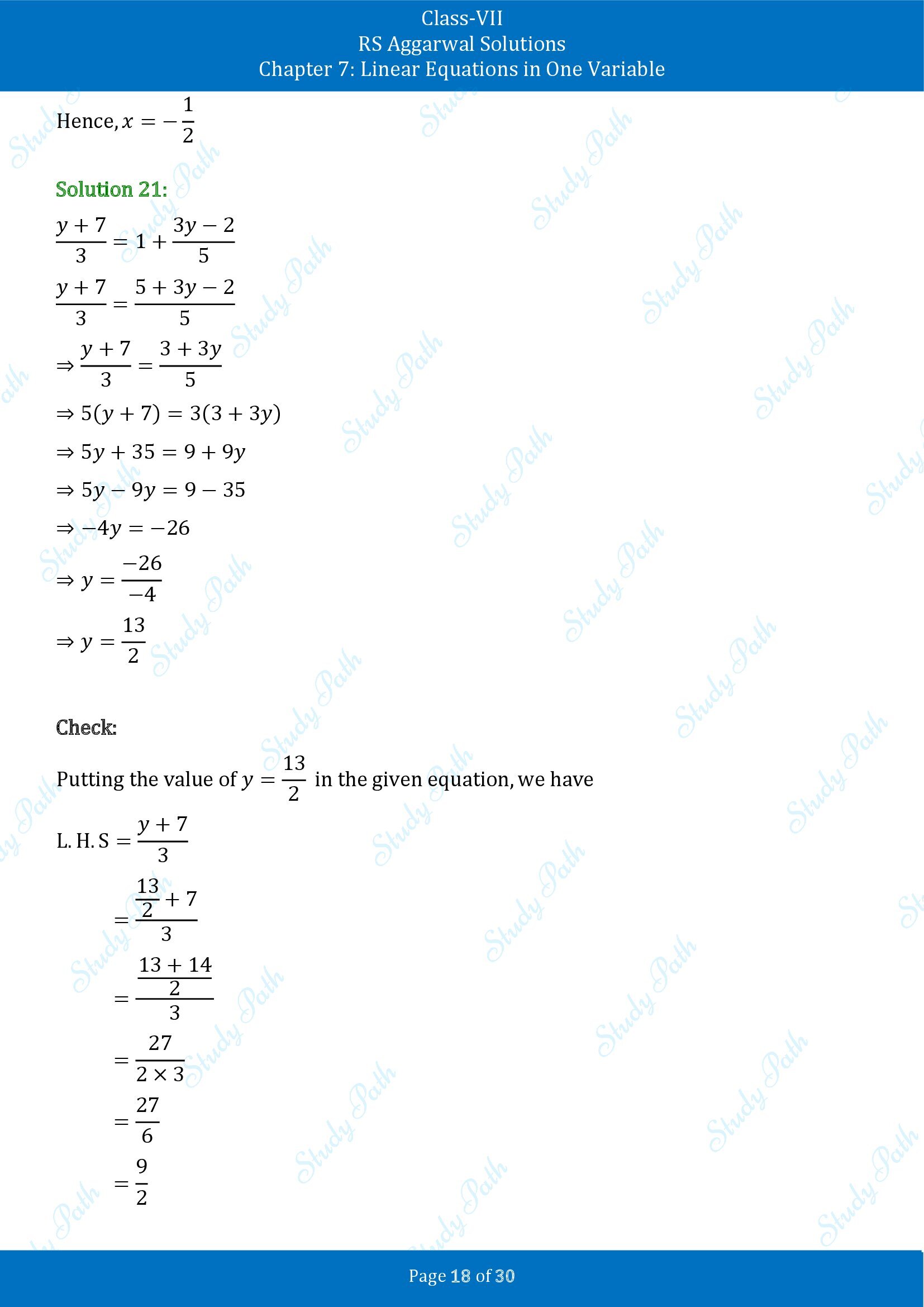 RS Aggarwal Solutions Class 7 Chapter 7 Linear Equations in One Variable Exercise 7A 00018