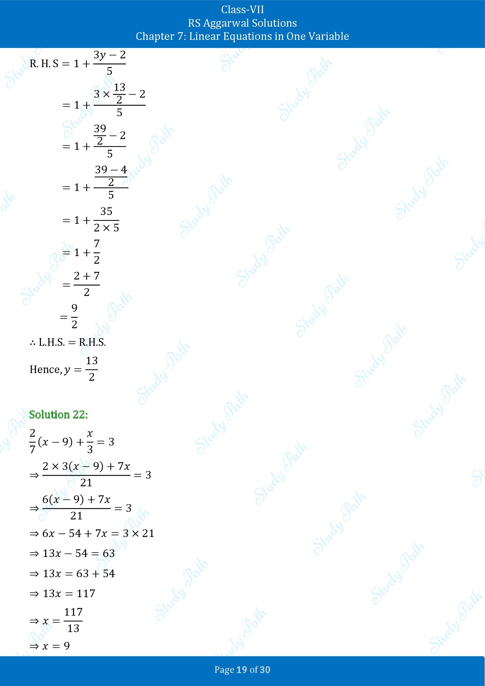 RS Aggarwal Solutions Class 7 Chapter 7 Linear Equations in One Variable Exercise 7A 00019