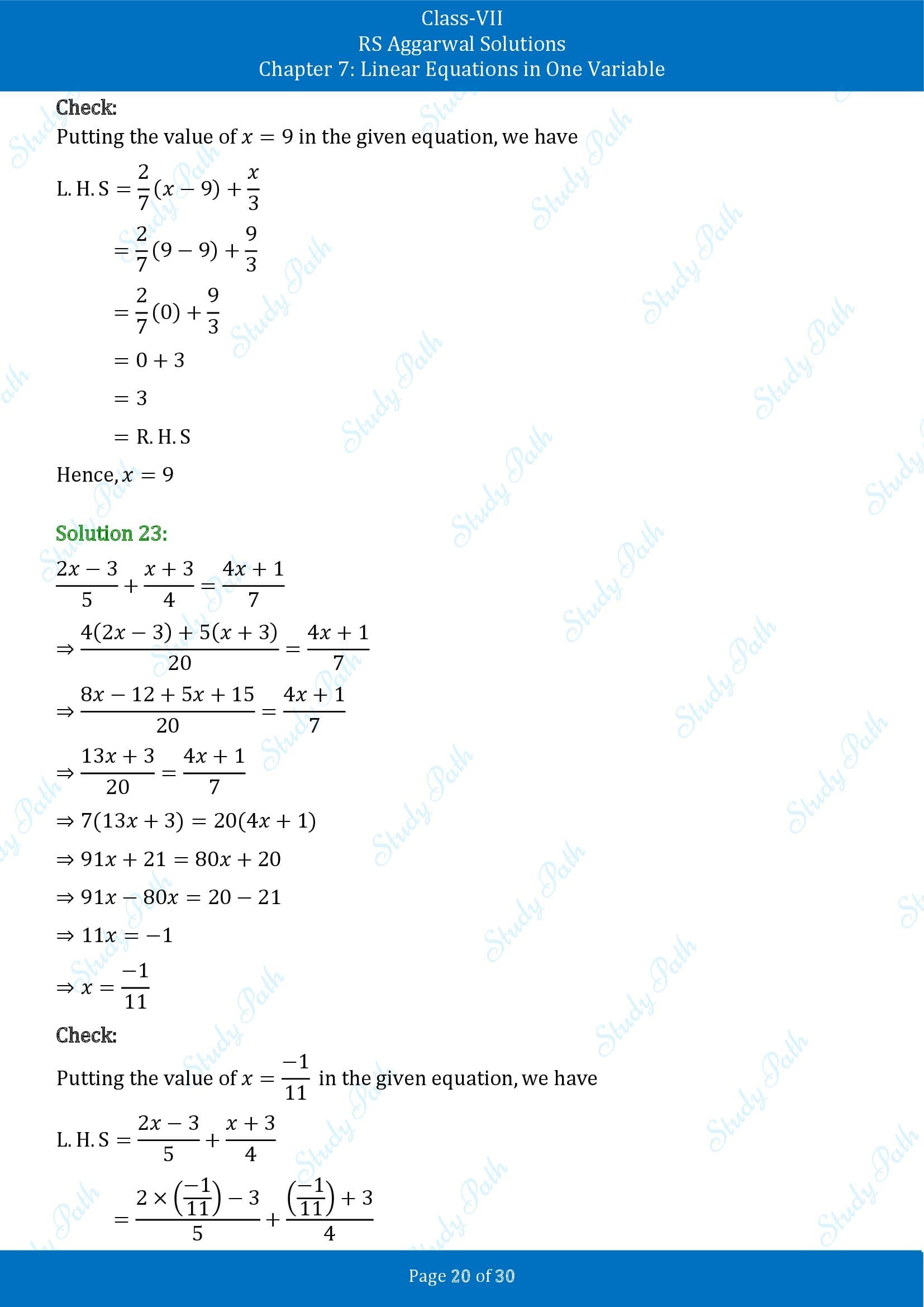 RS Aggarwal Solutions Class 7 Chapter 7 Linear Equations in One Variable Exercise 7A 00020