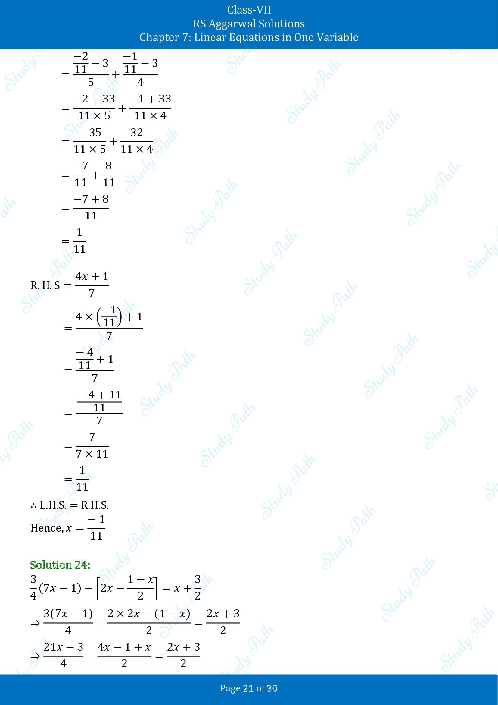 RS Aggarwal Solutions Class 7 Chapter 7 Linear Equations in One Variable Exercise 7A 00021