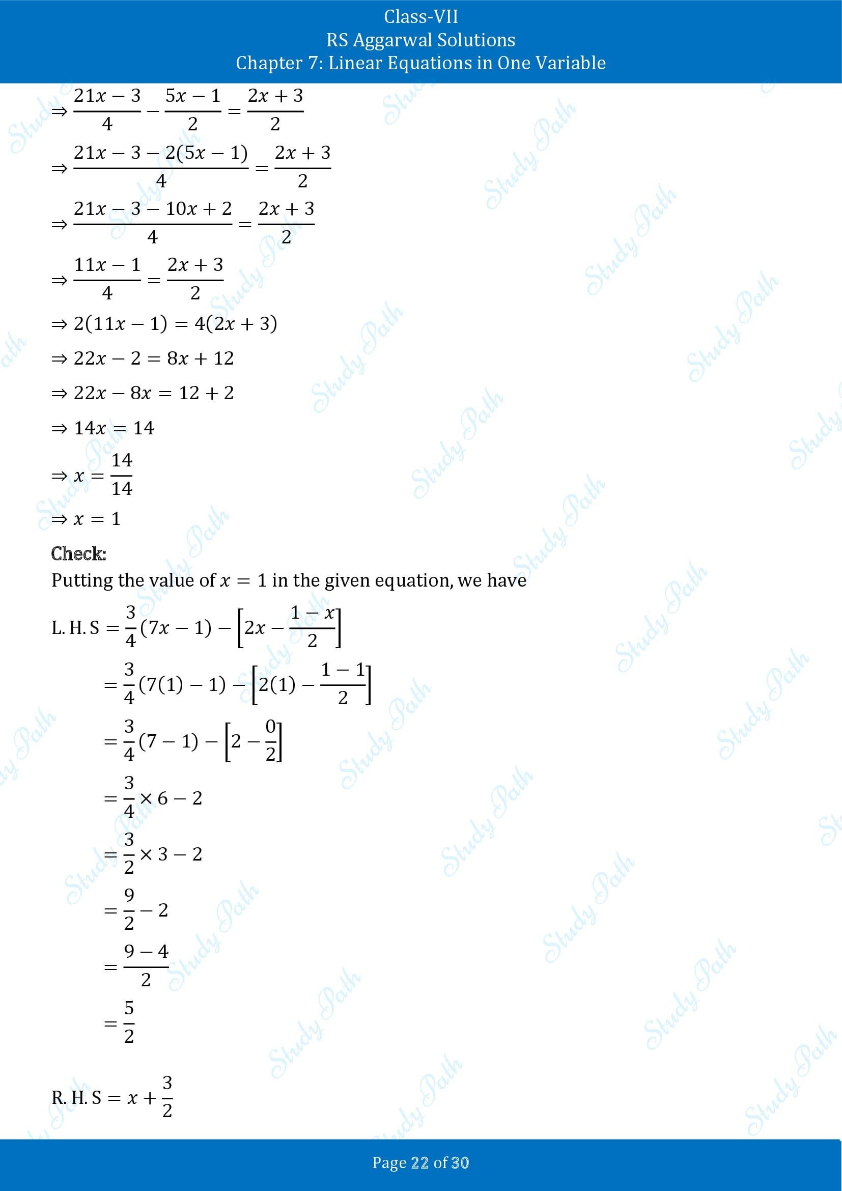 RS Aggarwal Solutions Class 7 Chapter 7 Linear Equations in One Variable Exercise 7A 00022