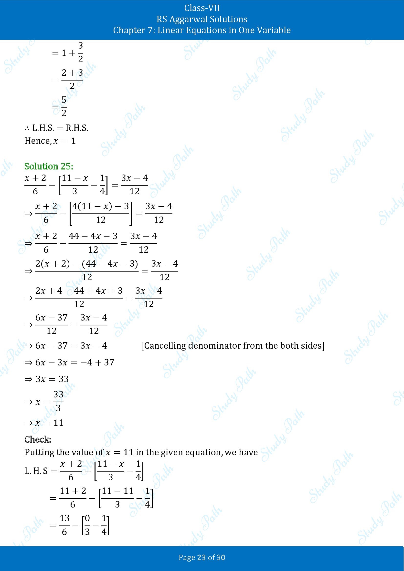 RS Aggarwal Solutions Class 7 Chapter 7 Linear Equations in One Variable Exercise 7A 00023